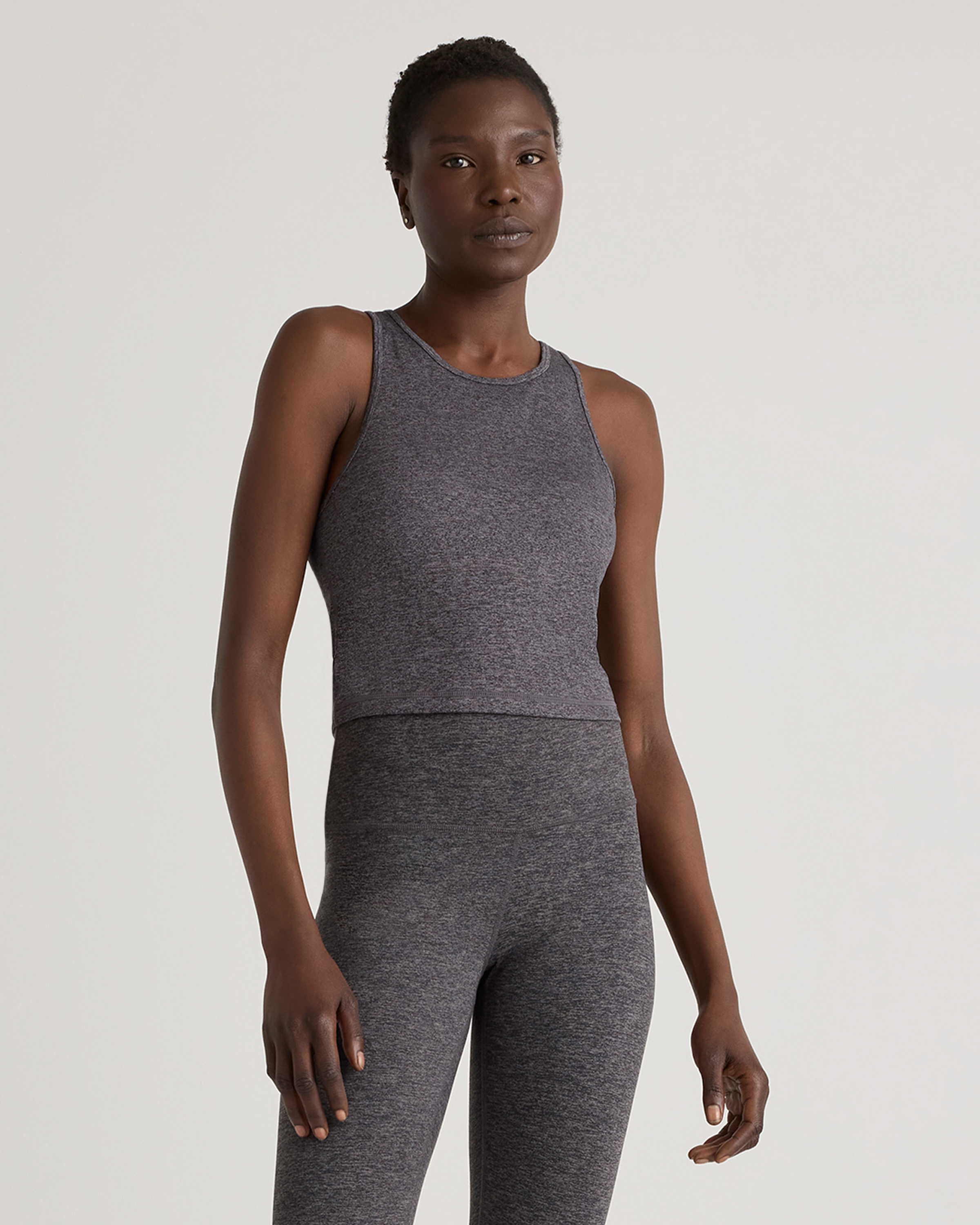 Shop Quince Women's Ultra-soft High Neck Cropped Tank Top In Heather Charcoal