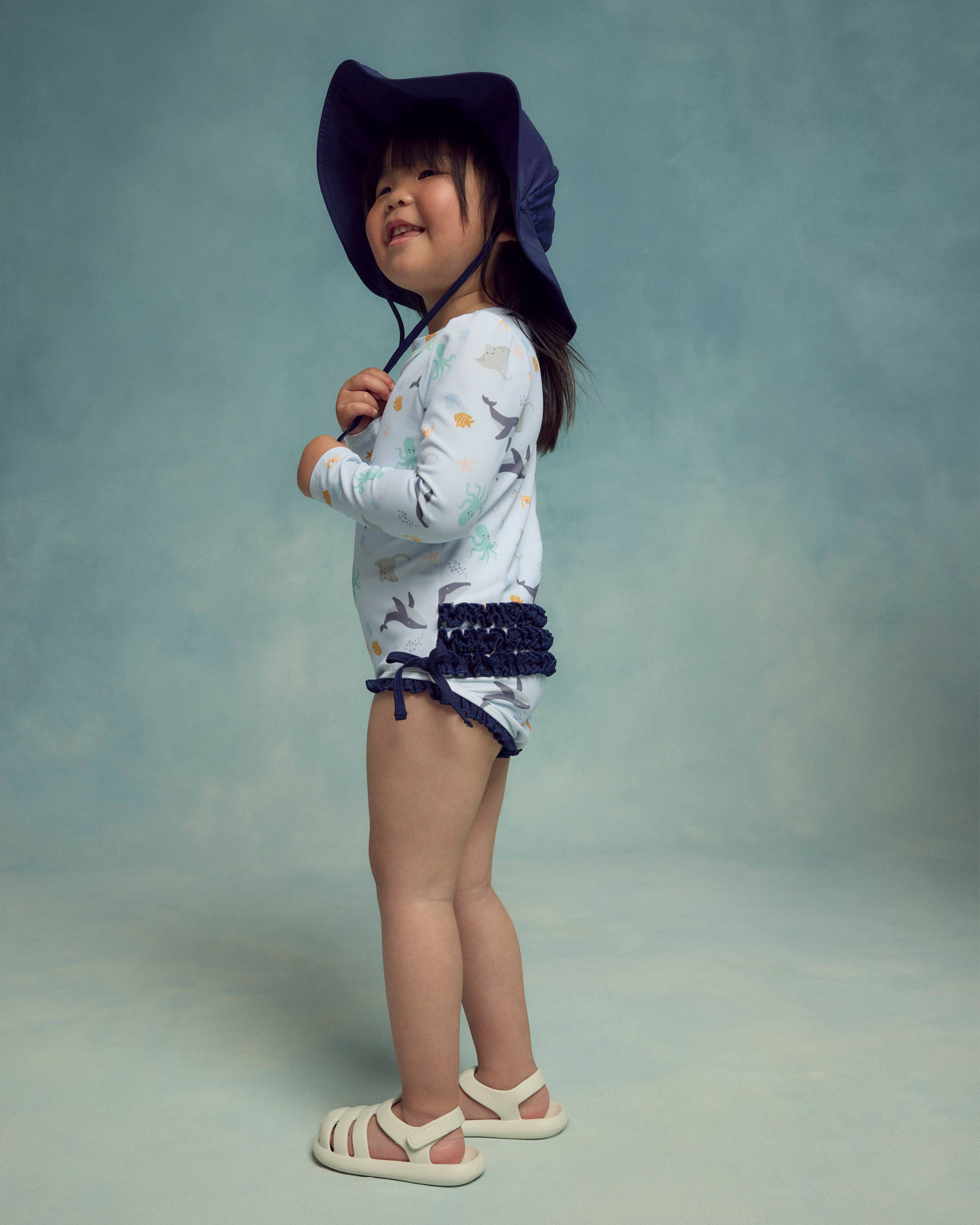 Sunsafe Ruffle One-Piece Rash Guard & Hat Set - thumbnail 4