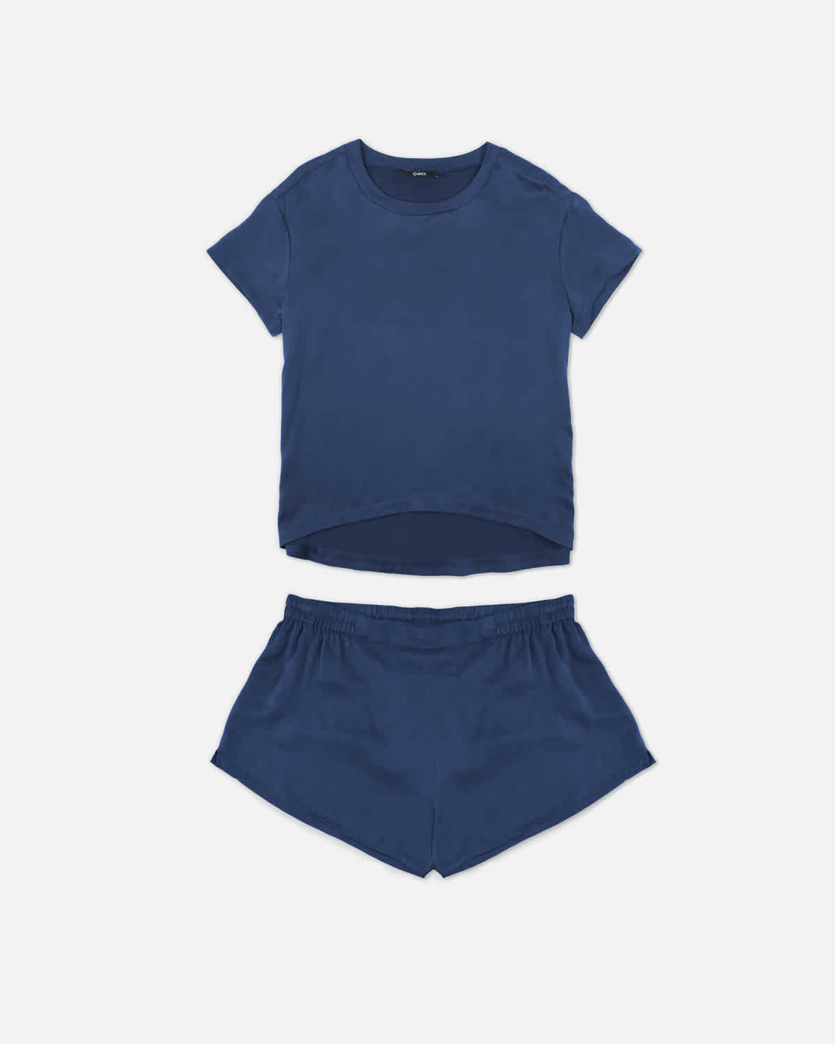 100% Washable Silk Tee & Shorts Pajama Set - Indigo