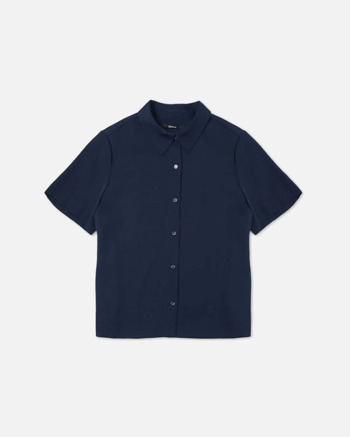 Pair With - Washable Stretch Silk Short Sleeve Blouse - Navy