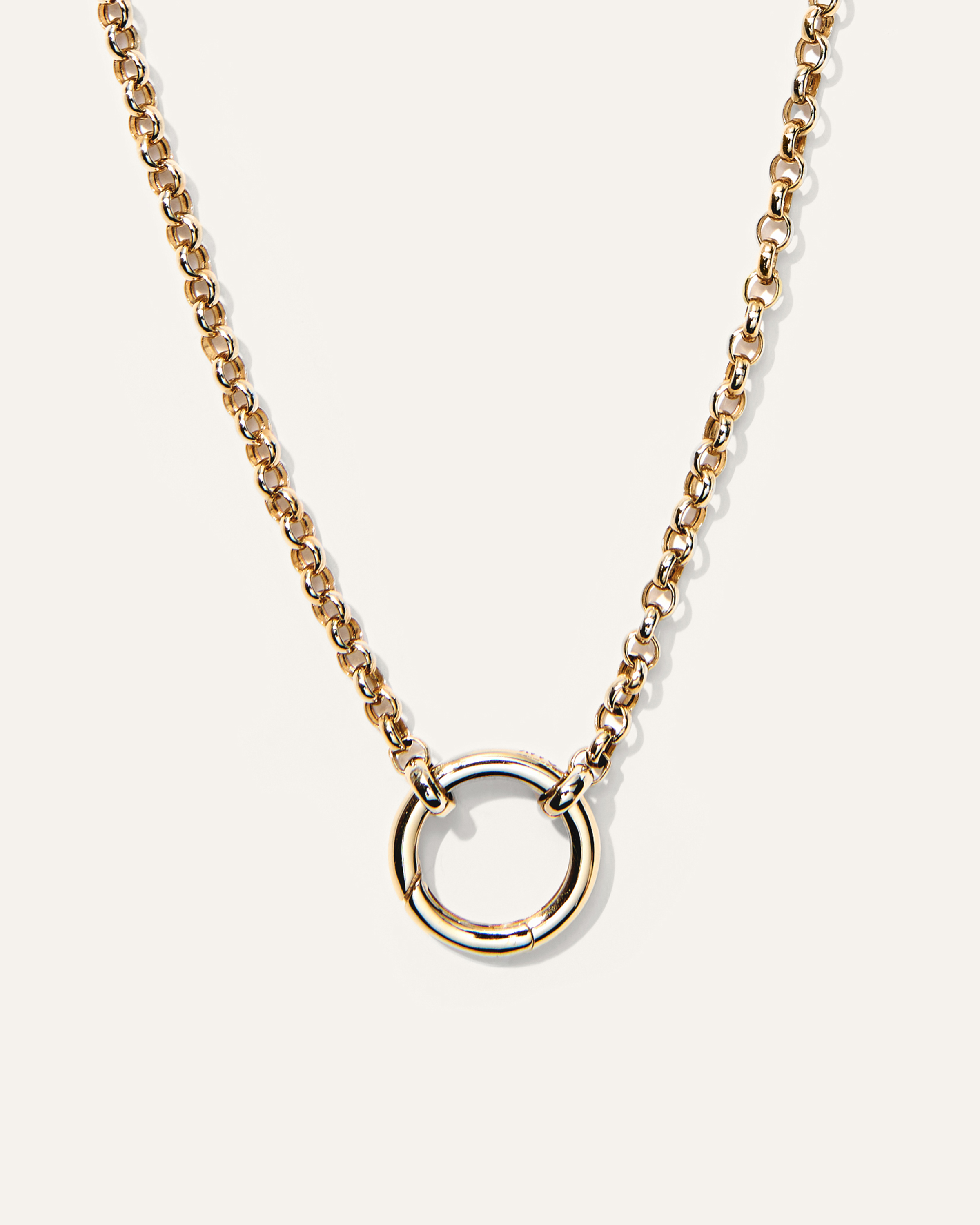 14K Gold Rolo Chain Charm Ring Necklace