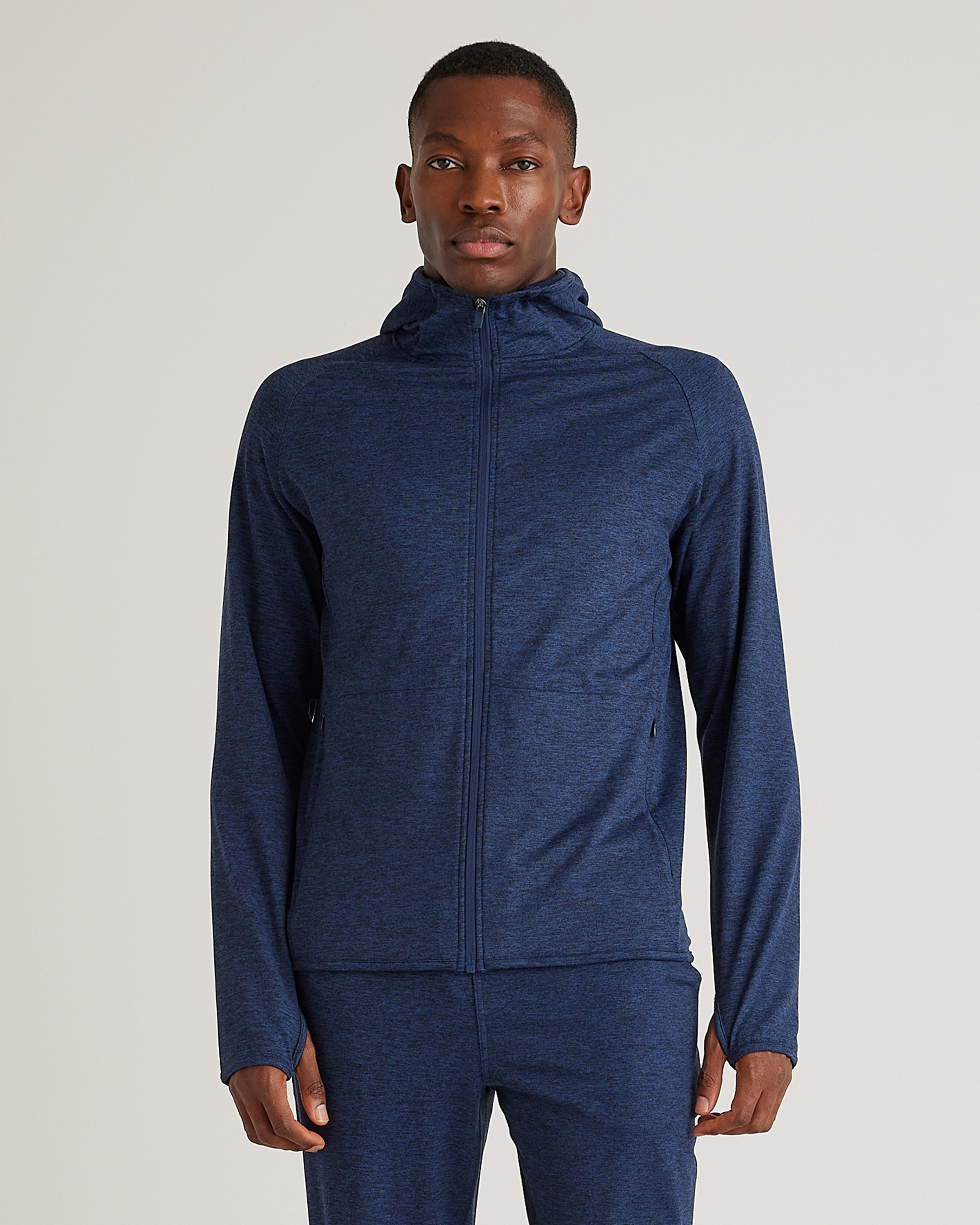 Quince Men's Flowknit Performance Zip Hoodie In Heather Navy