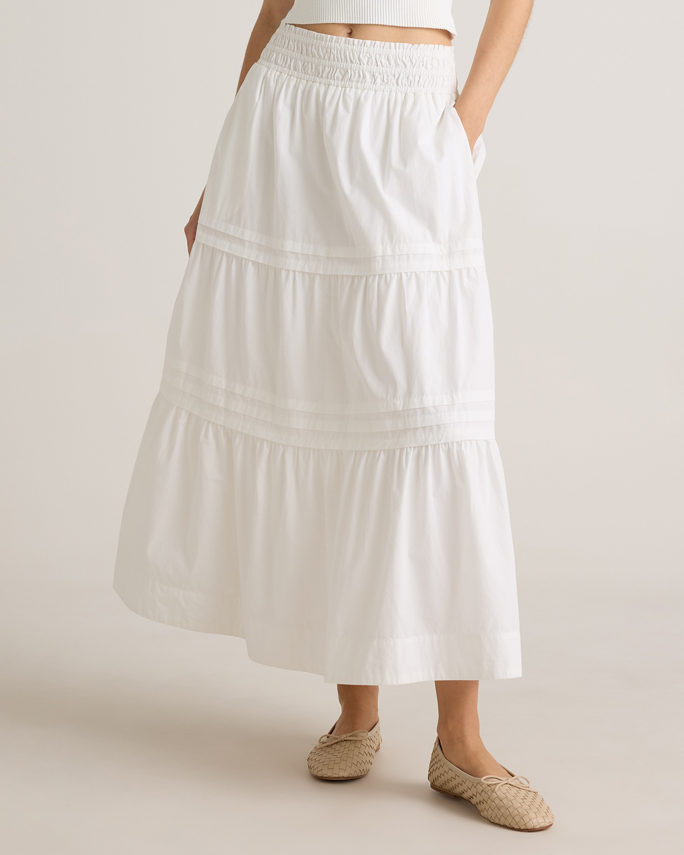 100% Organic Cotton Poplin Tiered Maxi Skirt