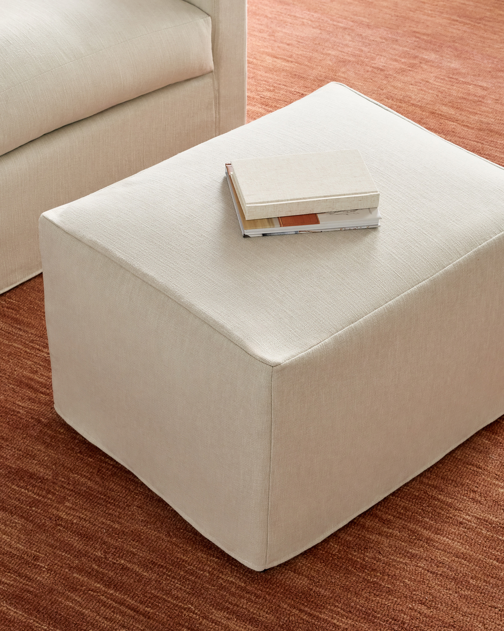 Ellery Performance Linen Slipcover Ottoman - thumbnail 6