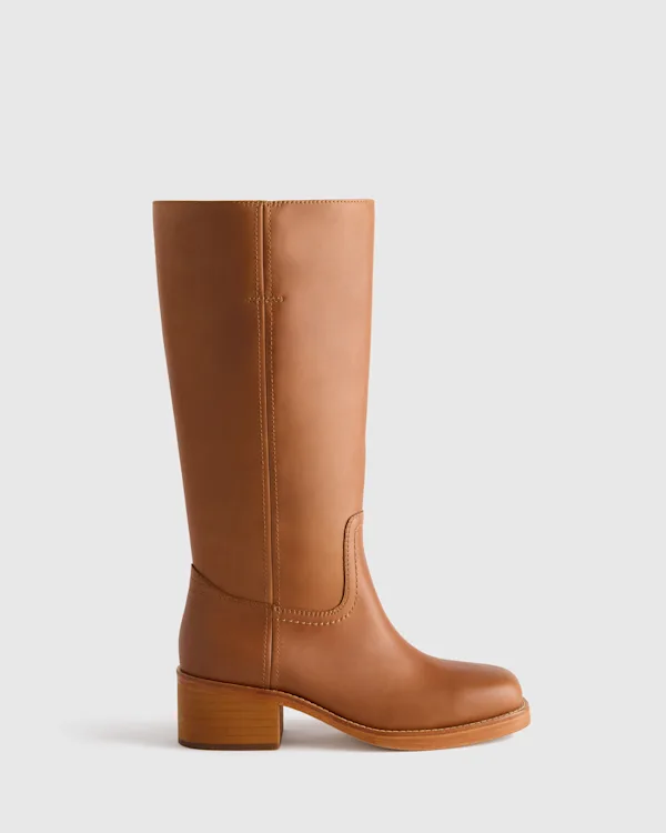Italian Leather Block Heel Boot