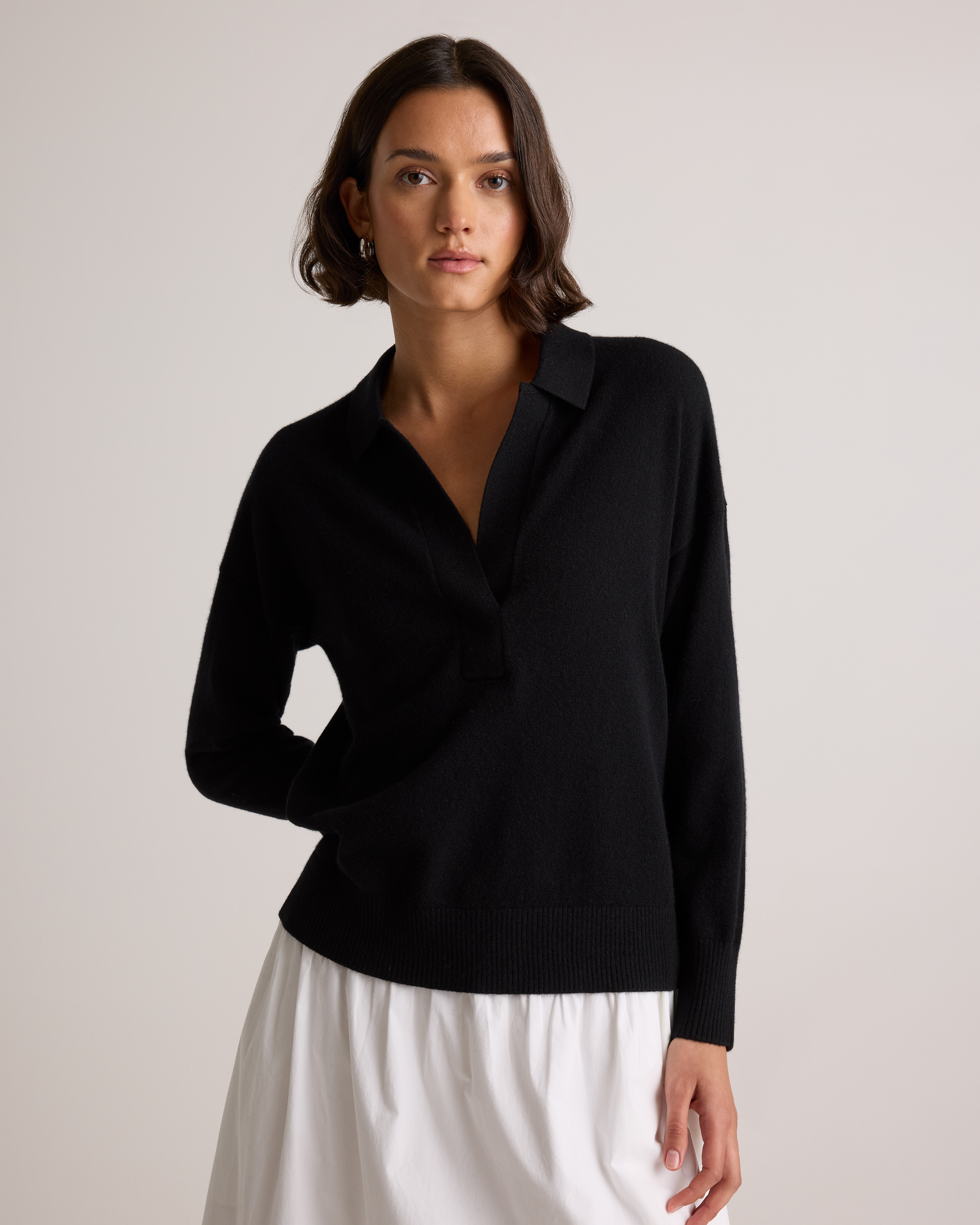 Women's Mongolian Cashmere Polo Sweater in Black