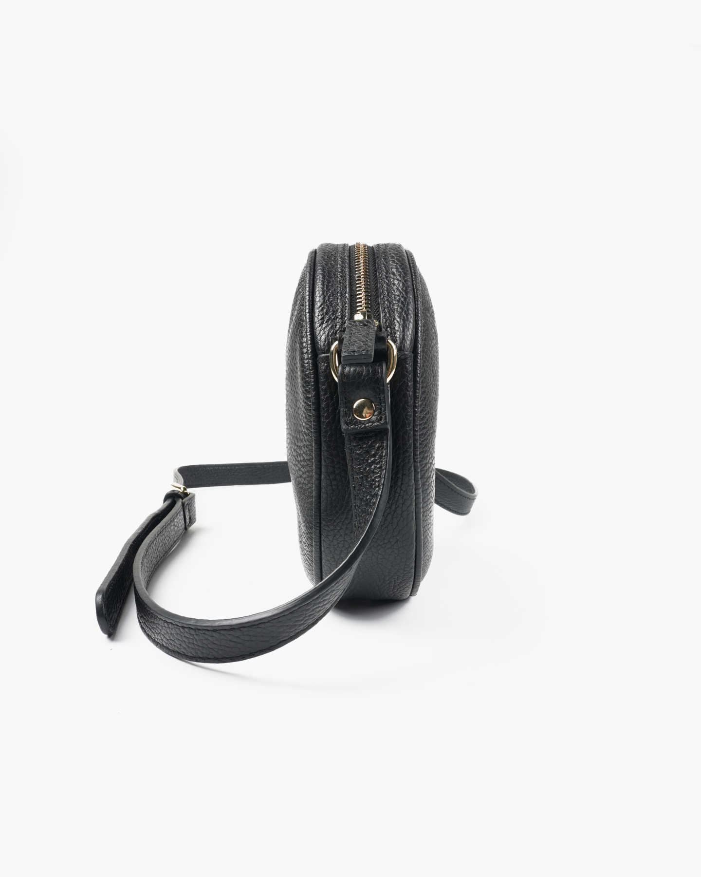Italian Leather Circle Crossbody Bag - Black - 6 - Thumbnail