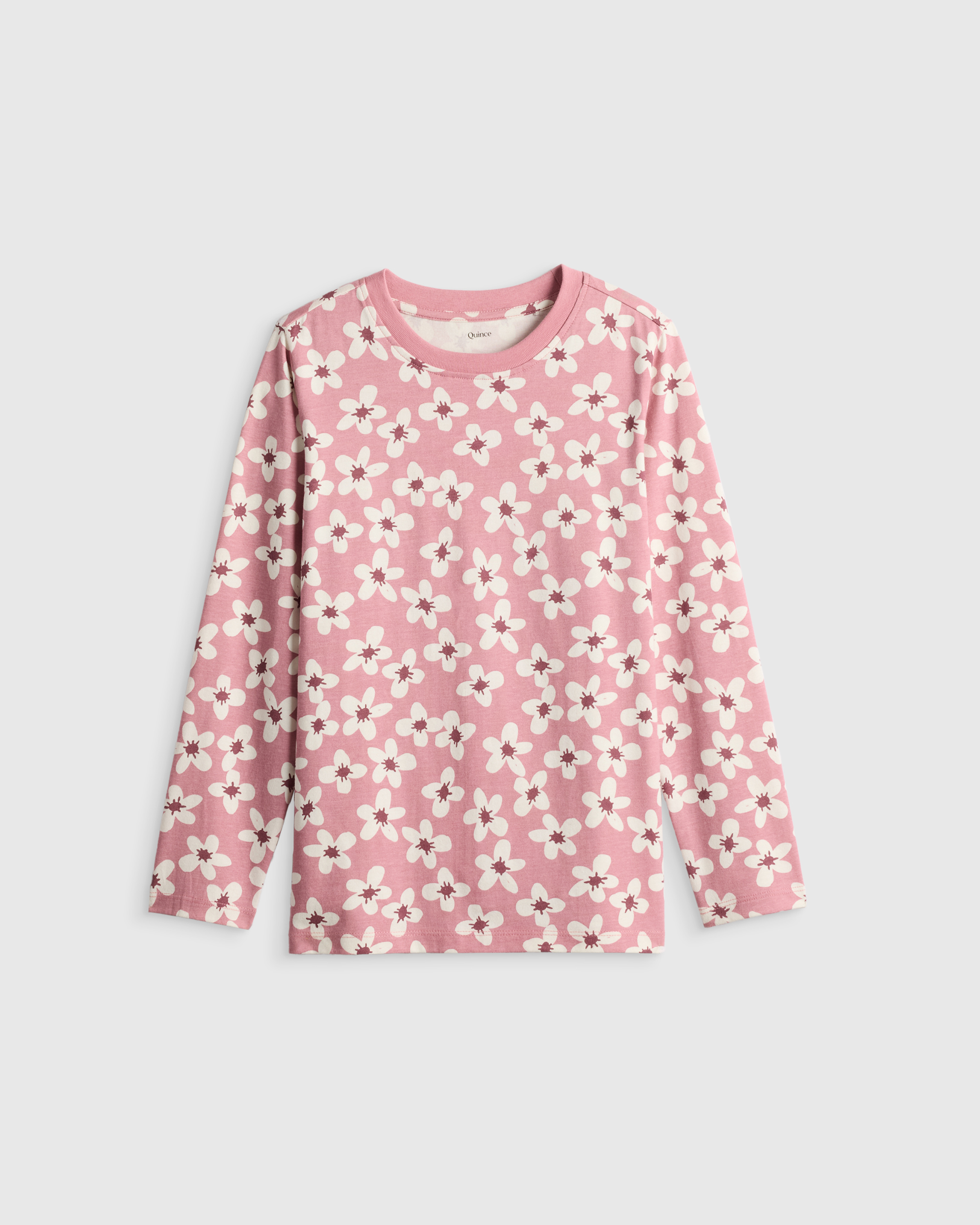 100% Organic Cotton Jersey Long Sleeve Tee in Mauve Daisies