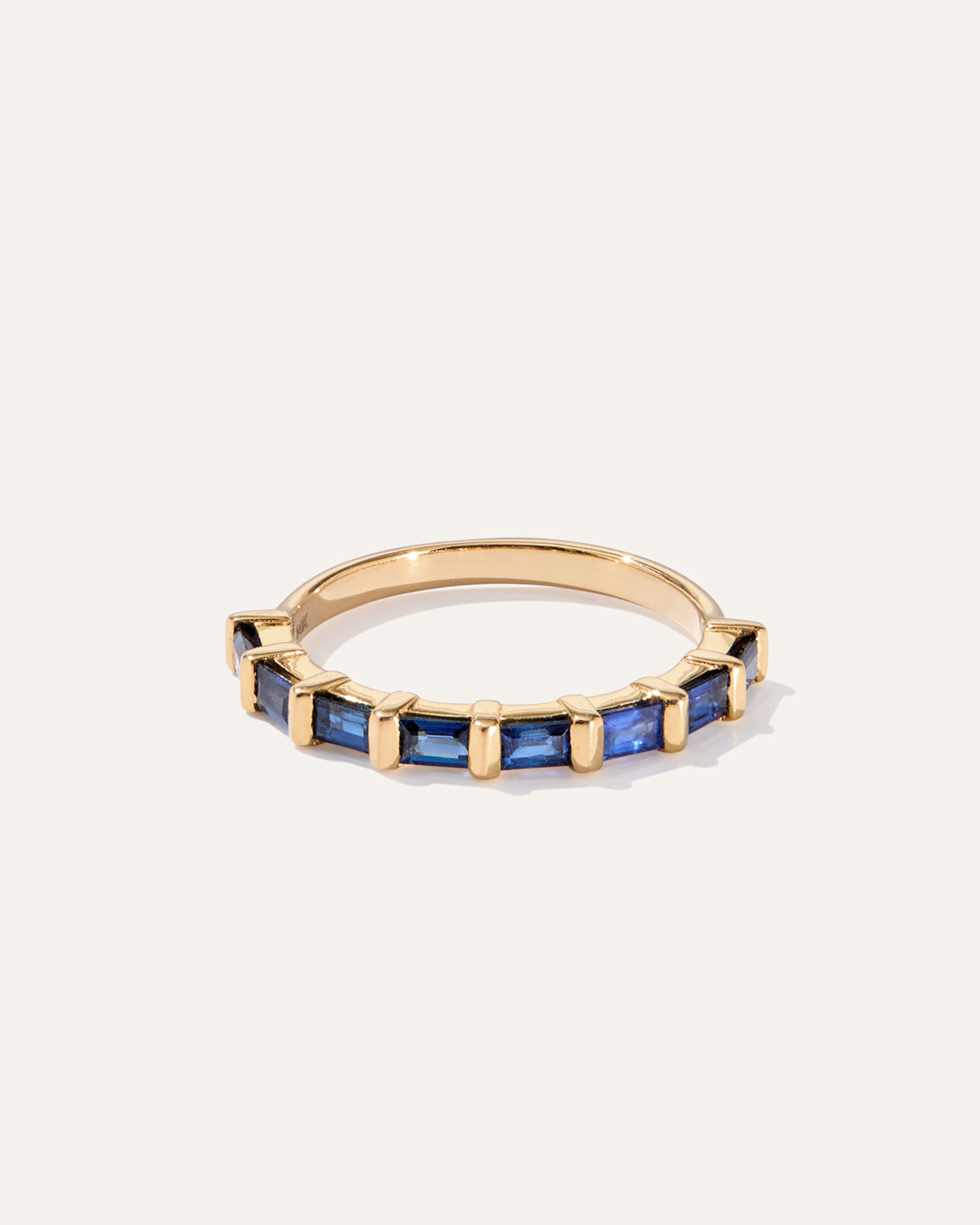 14K Gold Gemstone Baguette Bar Band in Blue Sapphire