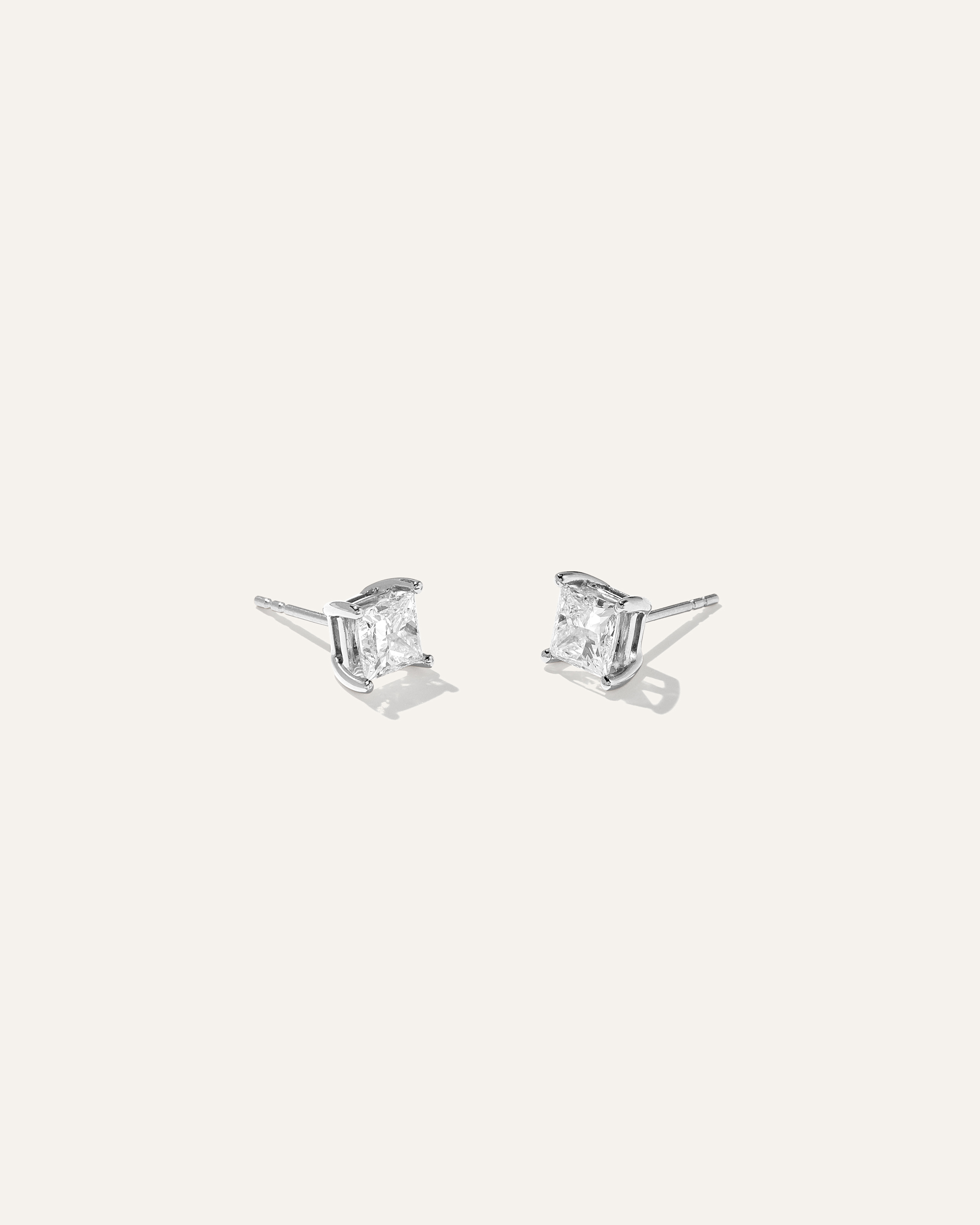 14K Gold Lab Grown Diamond Princess Solitaire Studs - 2ctw