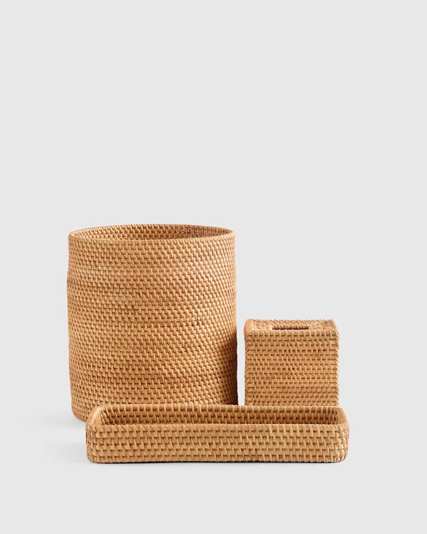 Handwoven Rattan Bathroom Accessories Set