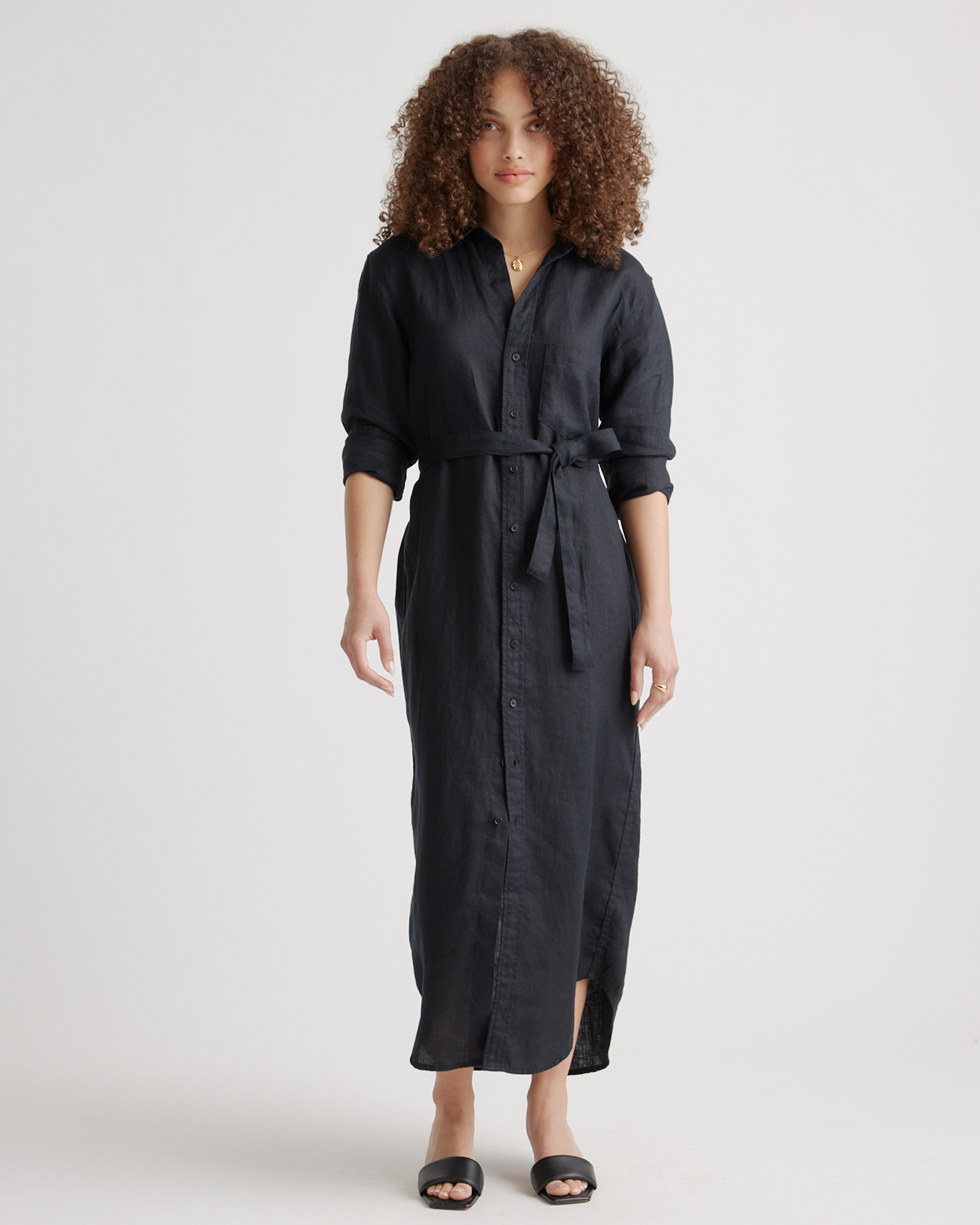 100% European Linen Maxi Shirt Dress