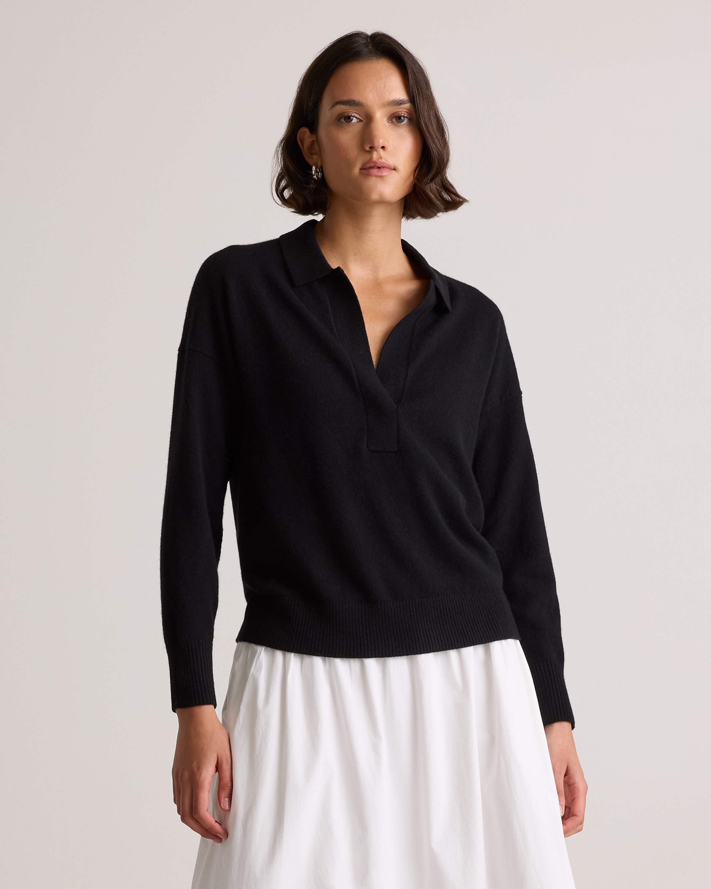 Women's Mongolian Cashmere Polo Sweater in True Navy