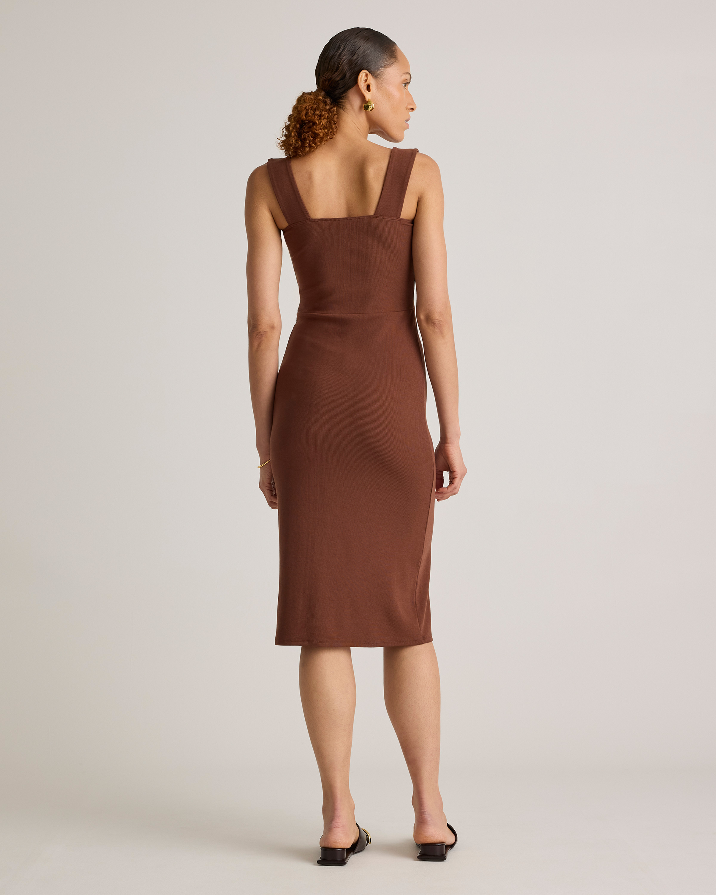 Tencel Rib Knit Sleeveless Square Neck Midi Dress