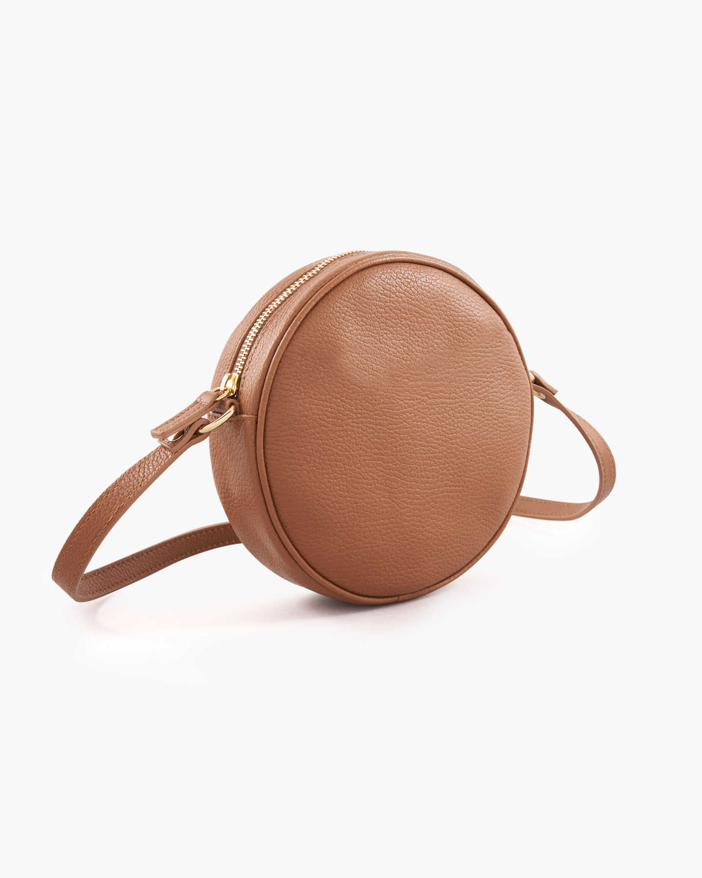 Italian Leather Circle Crossbody Bag - Cognac - 5 - Thumbnail