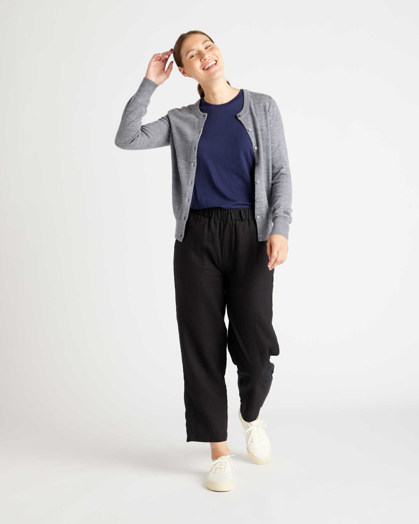 Australian Merino Wool Button Cardigan Sweater - Heather Grey - 1 - Thumbnail