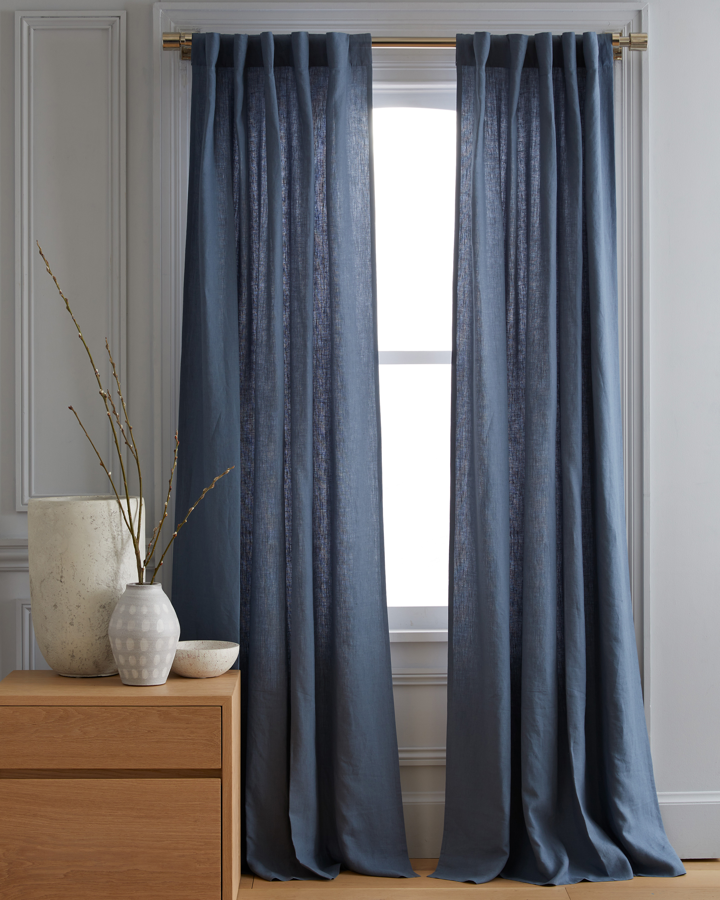 Quince European Linen Curtain In Blue