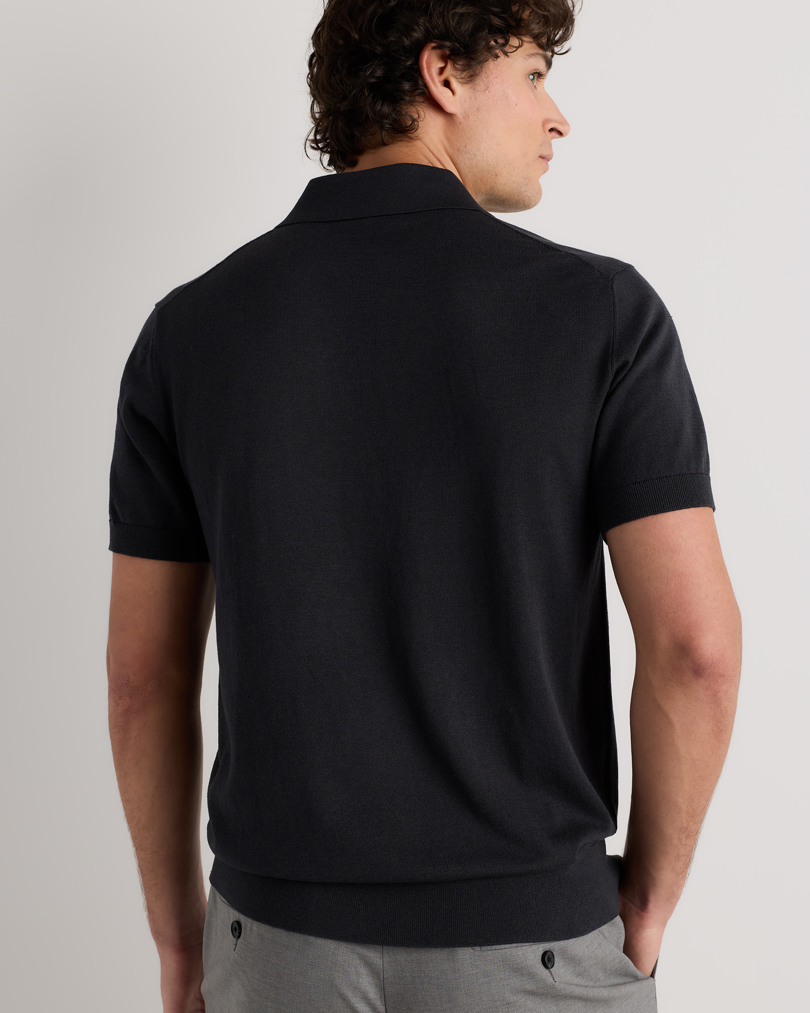 Cotton-Silk Johnny Collar Polo in Charcoal