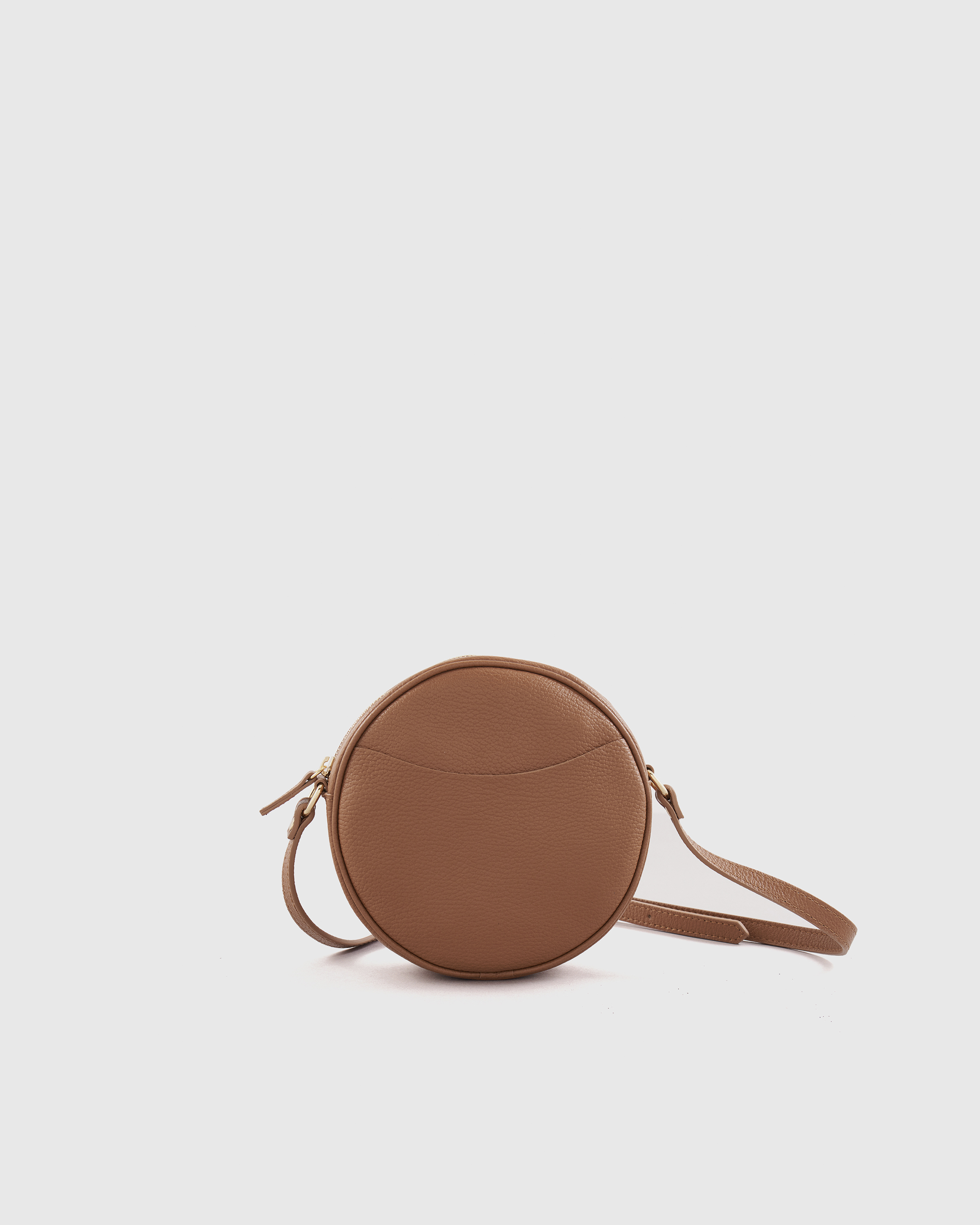 Womens Round Tan Leather Crossbody Bag Circle Bag Purse Shoulder Bag, Black