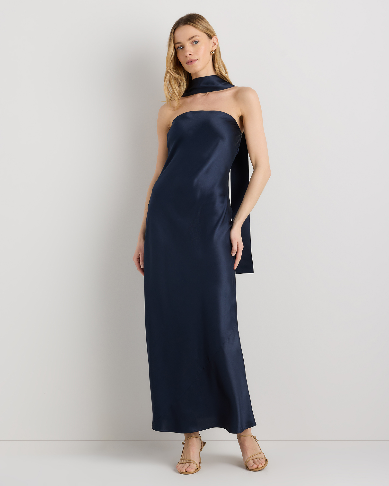 100% Washable Silk Strapless Scarf Maxi Dress