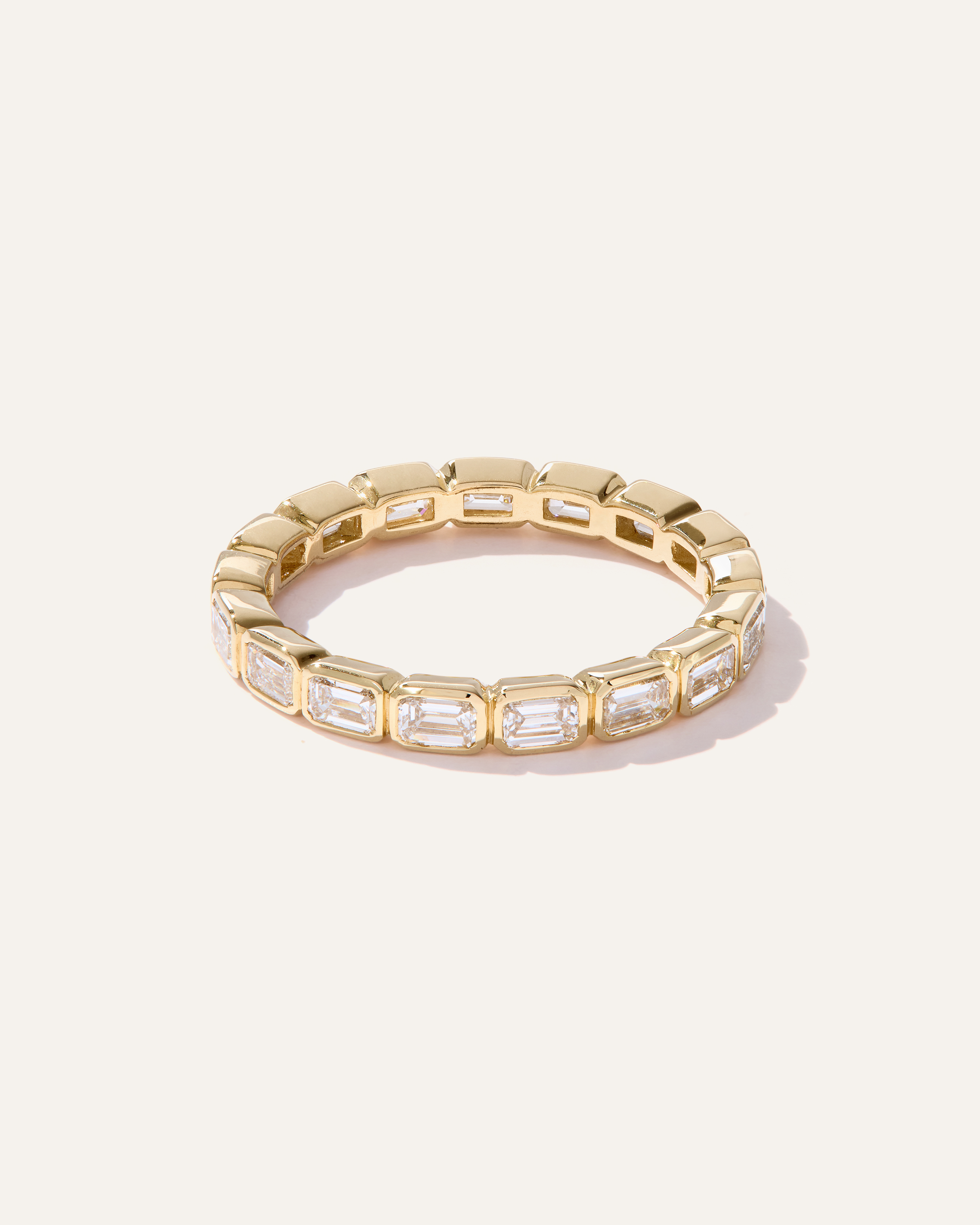 Women's Lab Grown Diamond Emerald East-West Bezel Eternity Band Rings in Yellow Gold