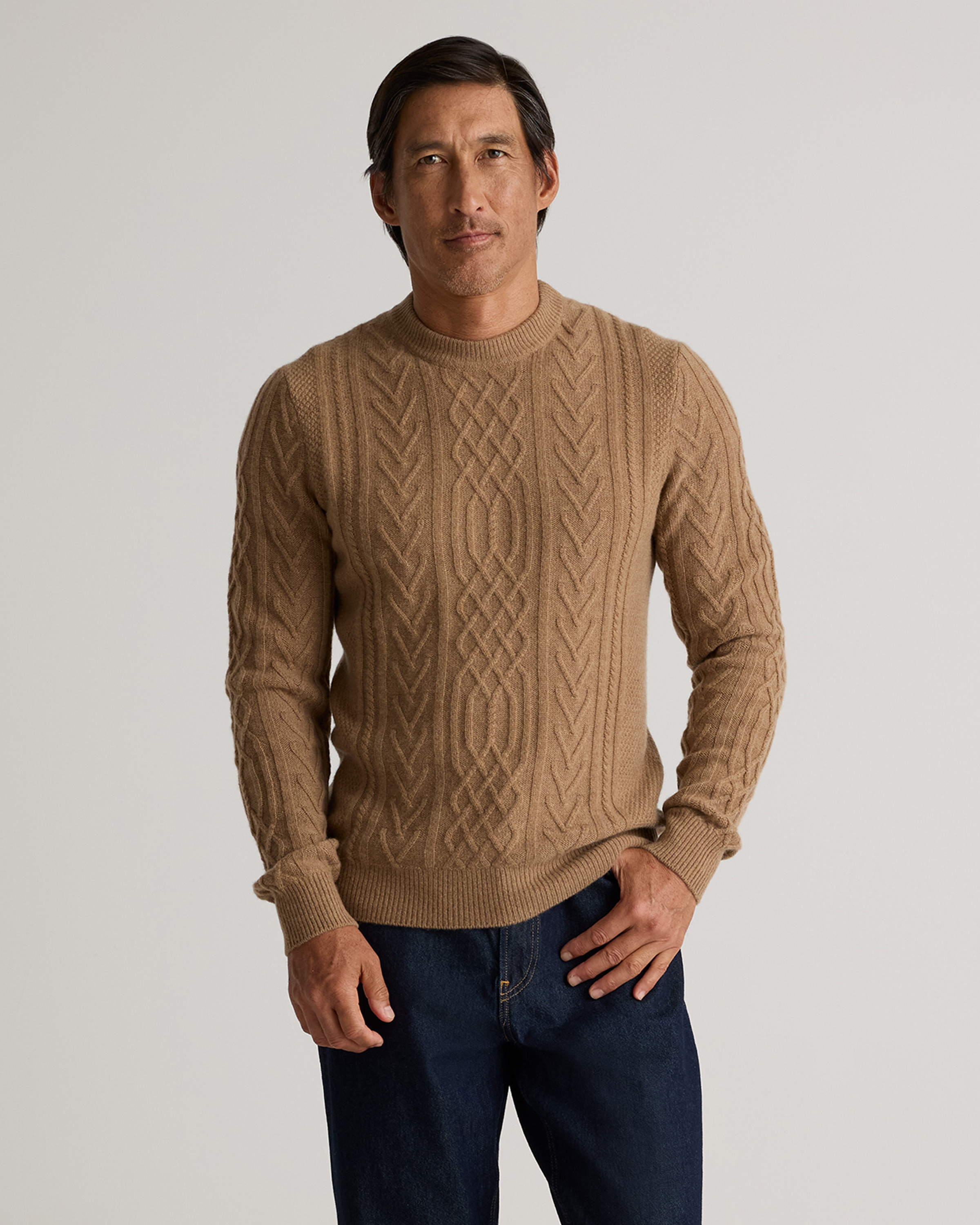 Mongolian Cashmere Cable Crewneck Sweater
