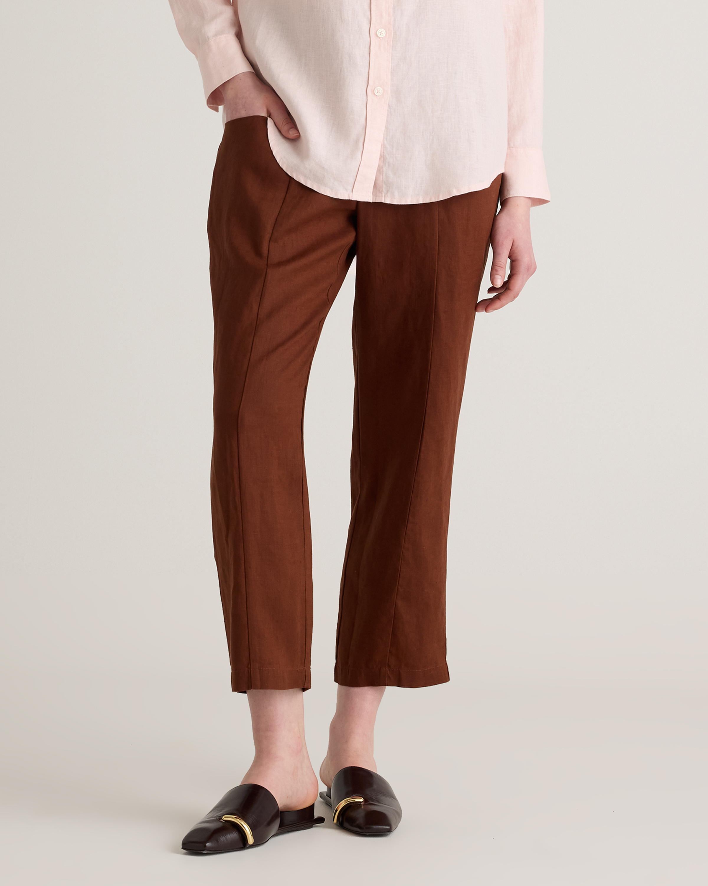 Shop Quince Women's 100% European Linen Tapered Ankle Pants In Chocolate