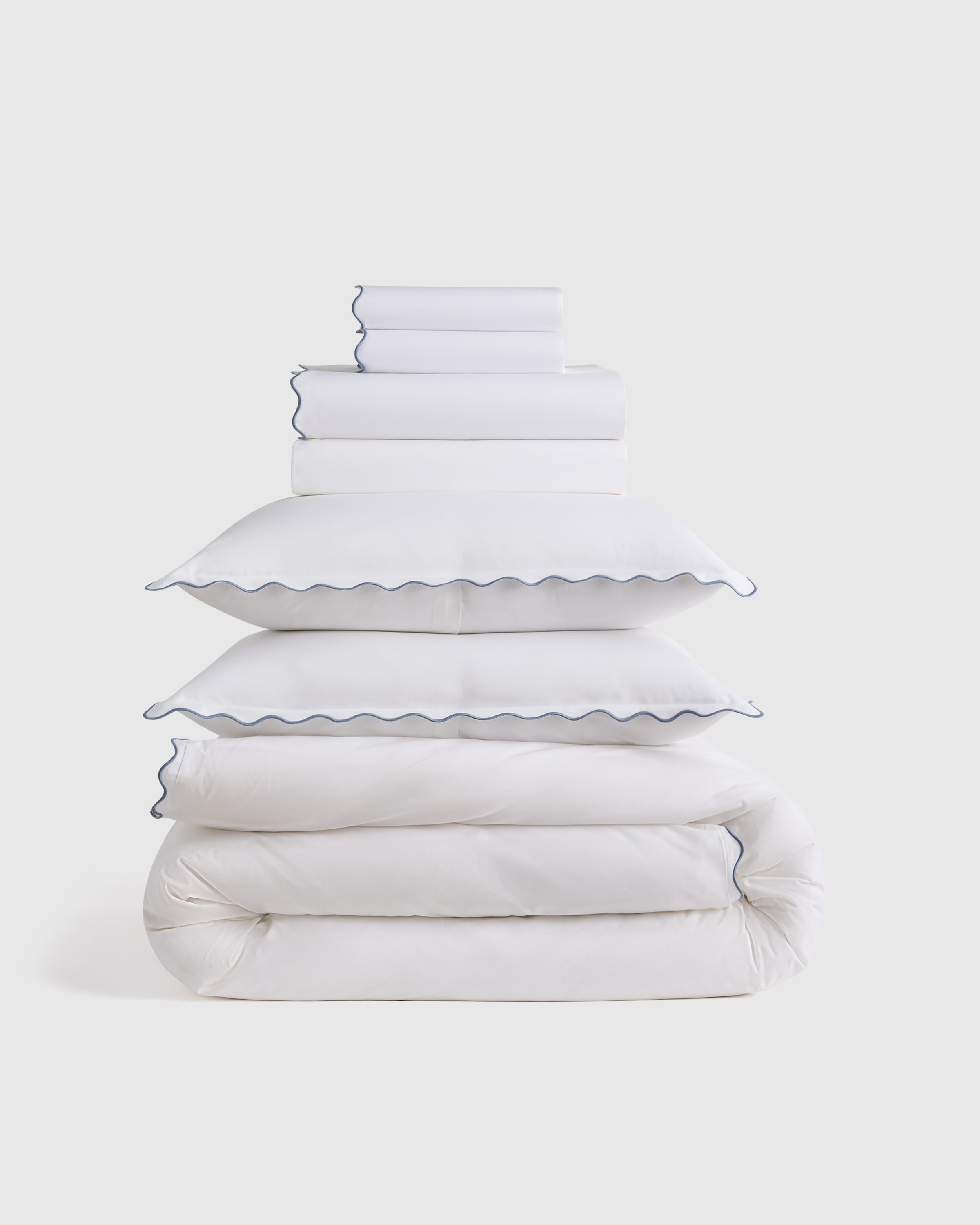 Classic Organic Percale Scallop Deluxe Bedding Bundle