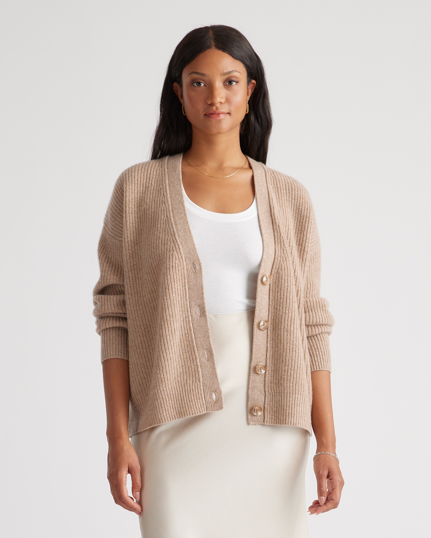 Mongolian Spring Cashmere Fisherman Boxy Cropped Cardigan Sweater