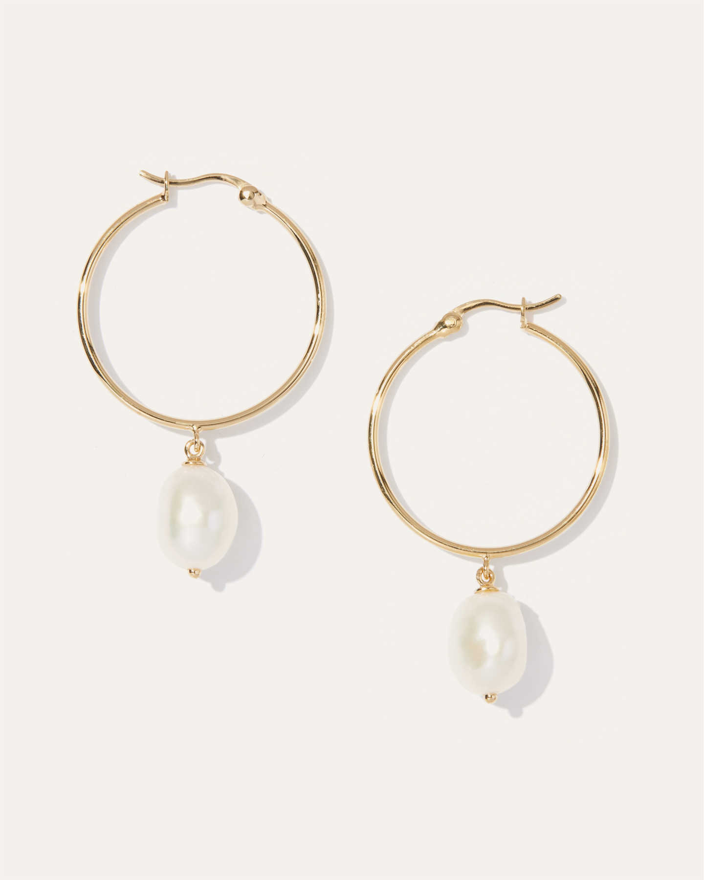 Large Organic Freshwater Cultured Pearl Hoops - Gold Vermeil