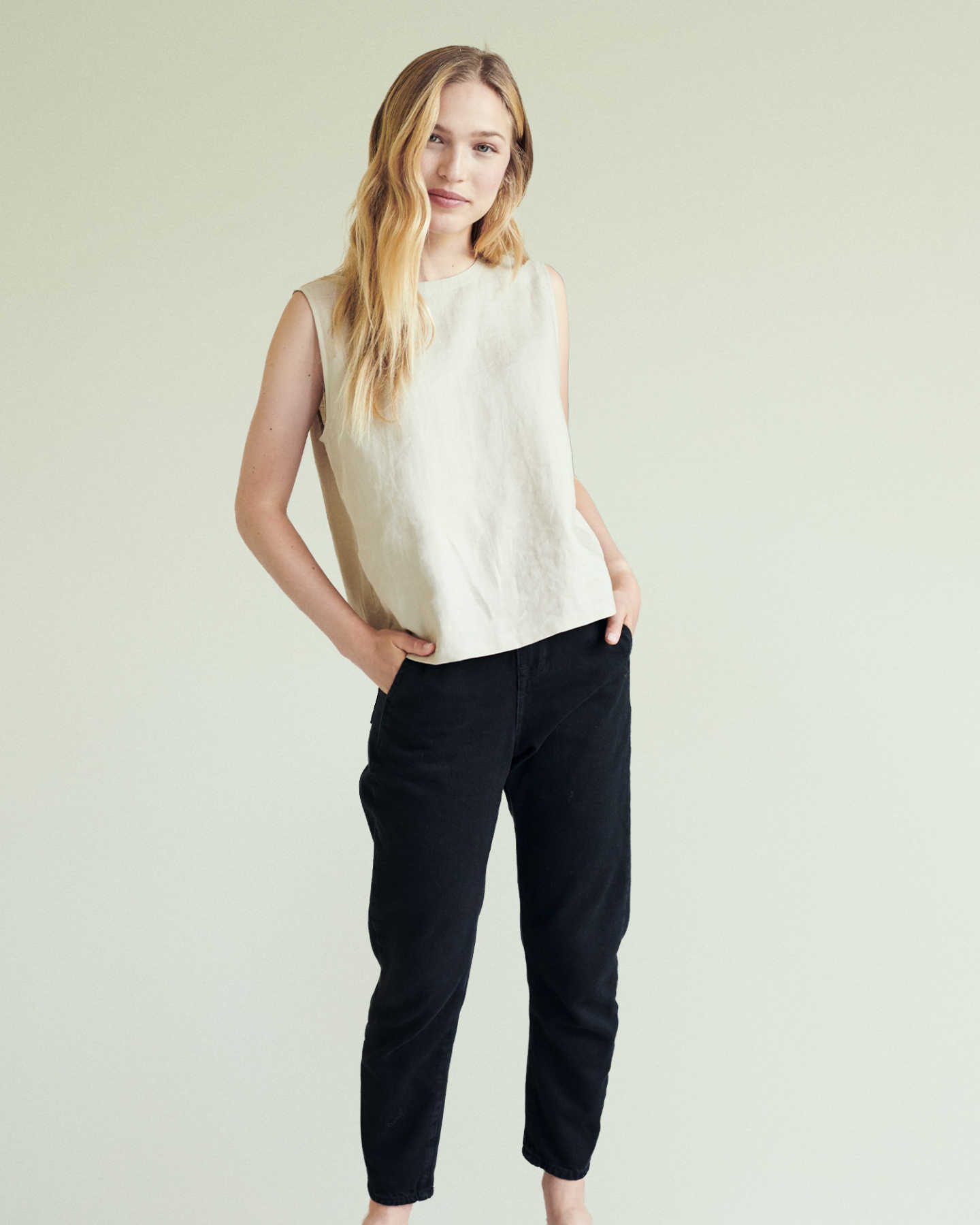 linen tank top & linen pants for women driftwood black 1