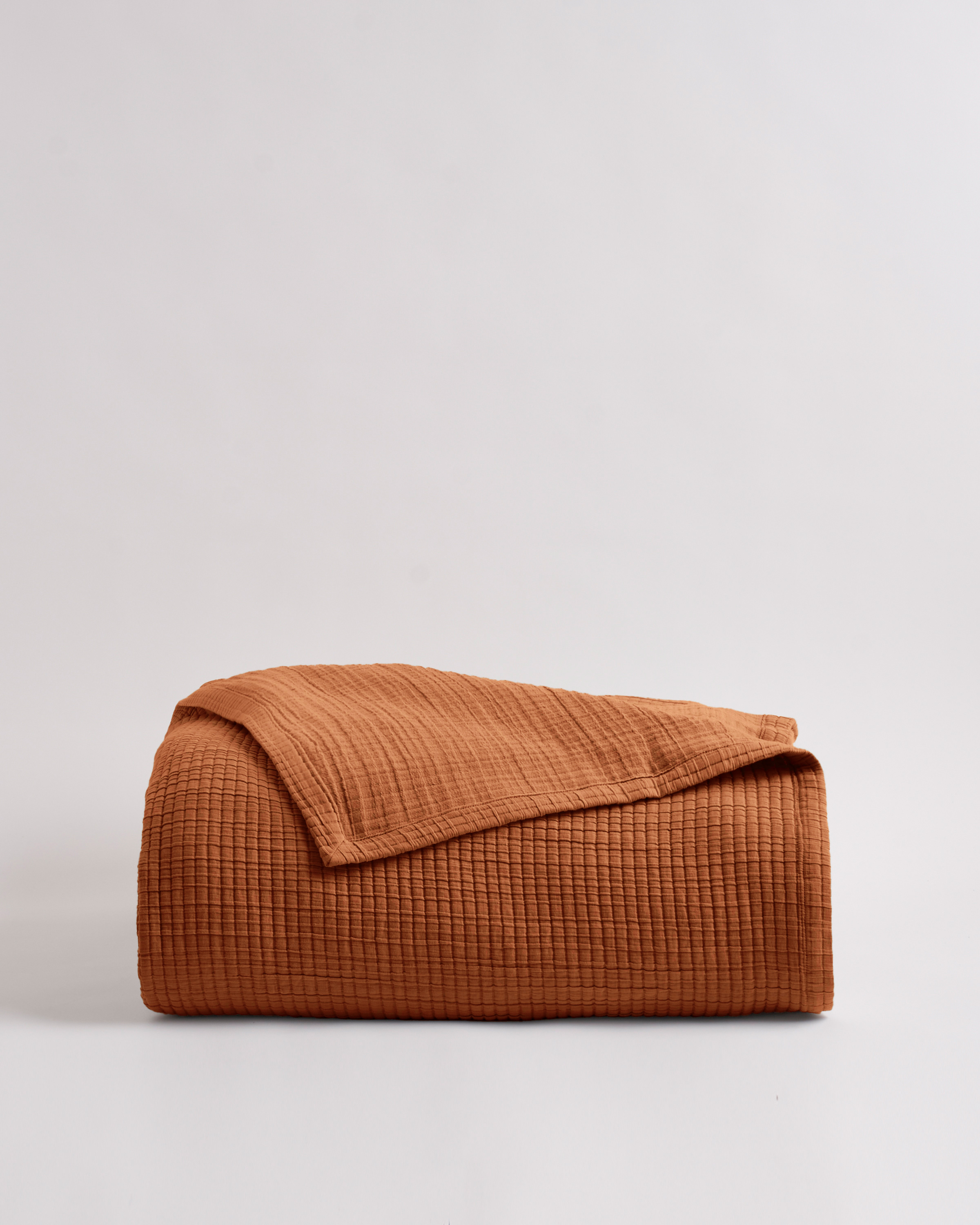 Quince Organic Ribbed Cotton Coverlet In Terracotta