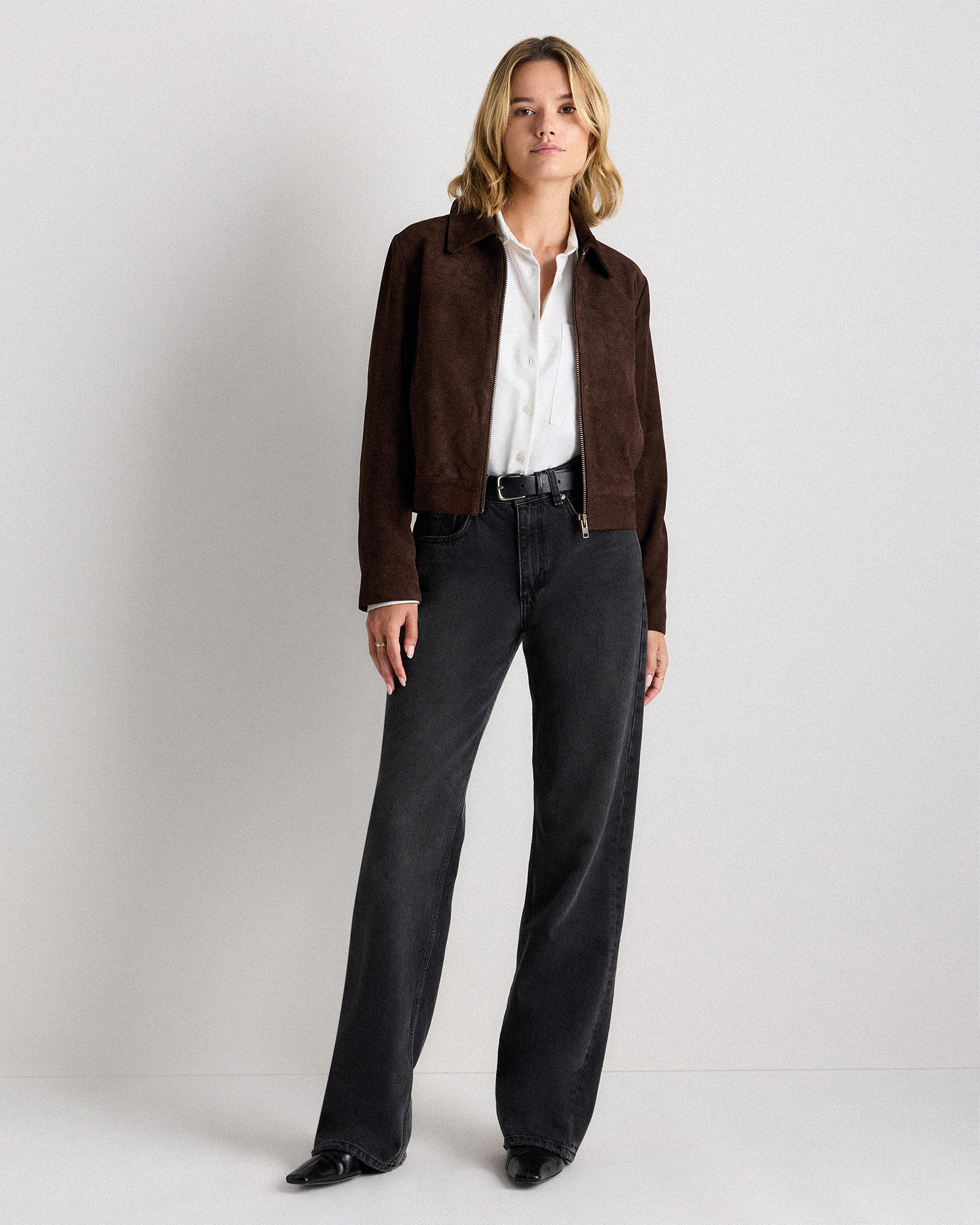 100% Suede Cropped Zip-Front Jacket - thumbnail 4