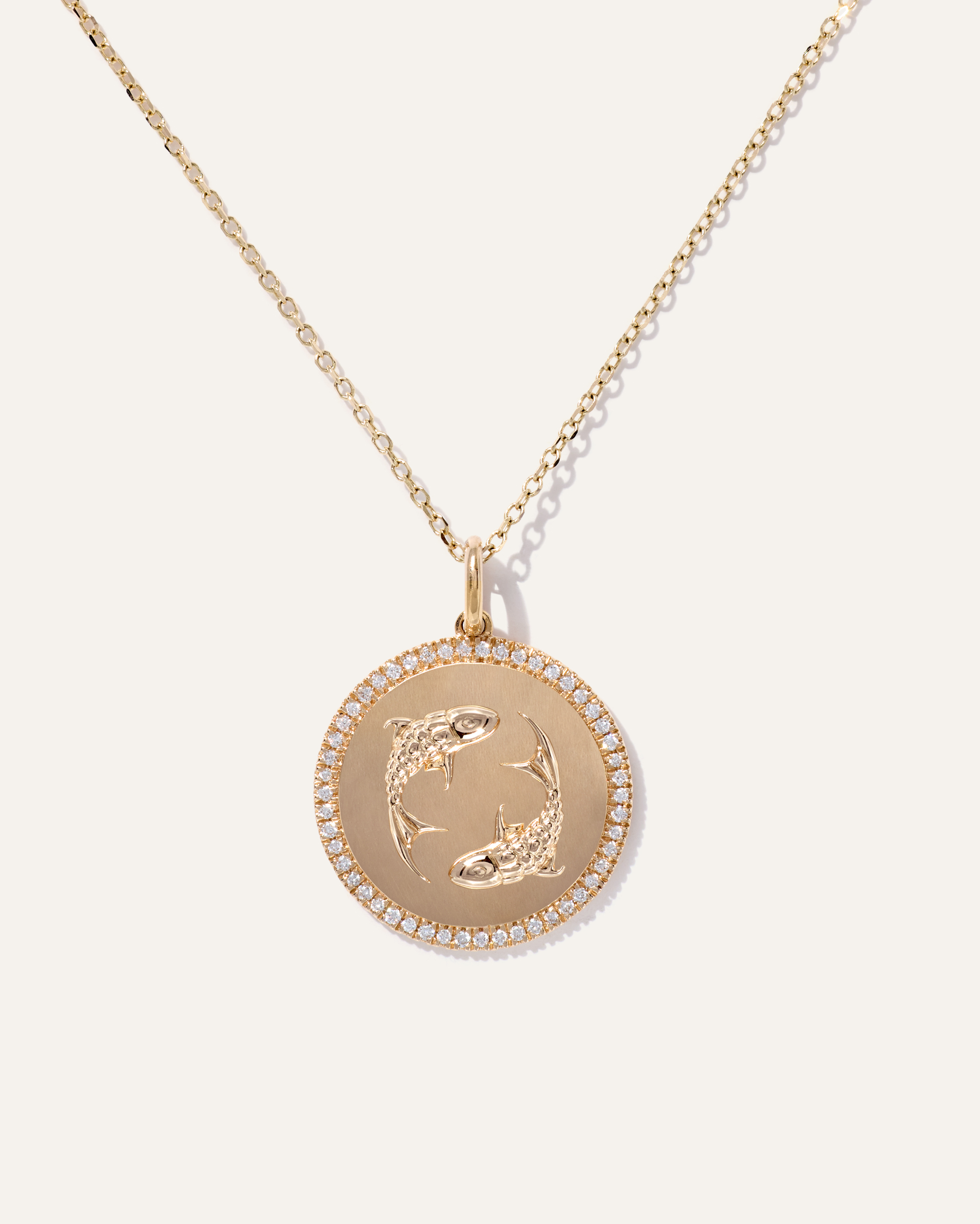 14K Gold Pave Zodiac Medallion Necklace