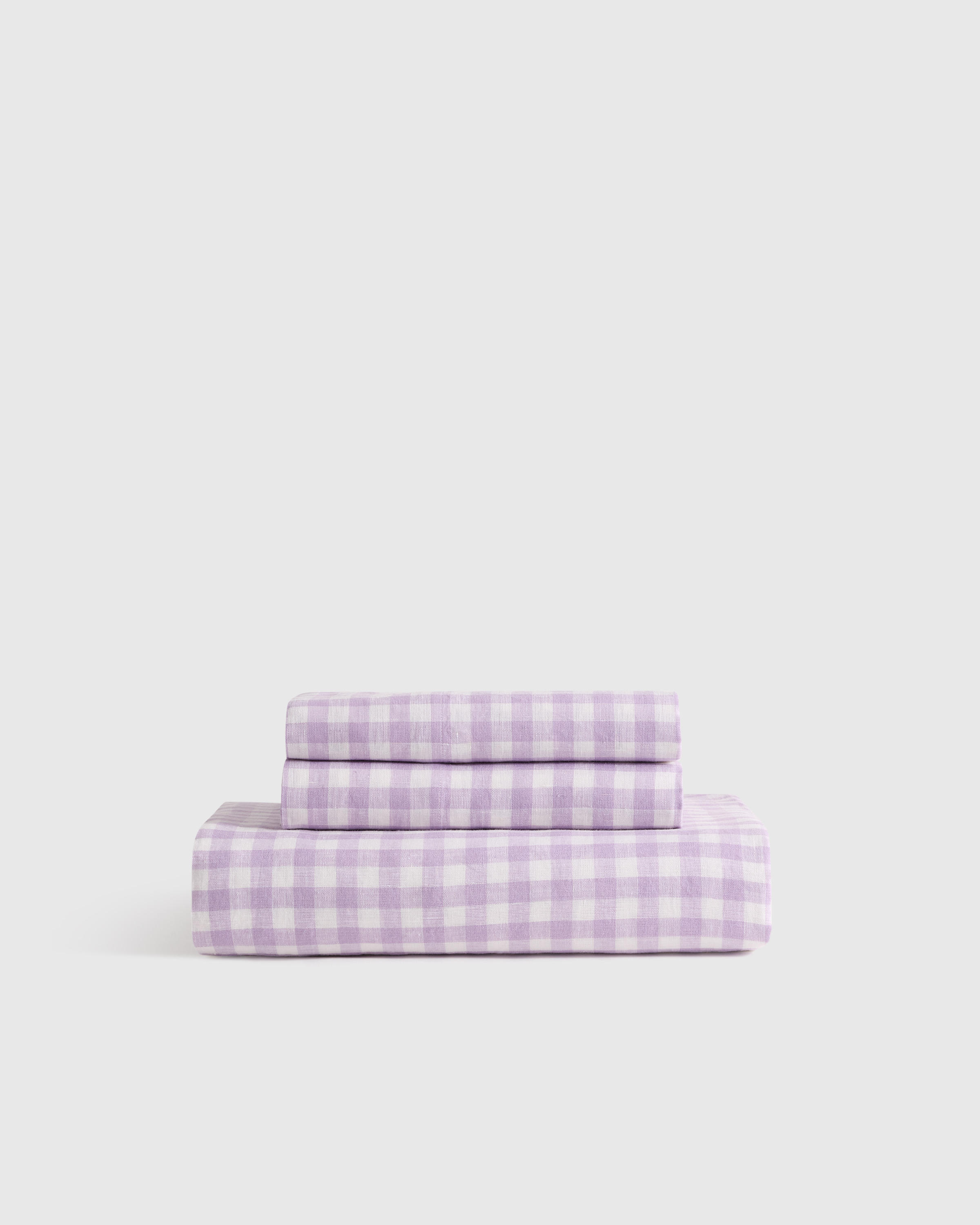 European Linen Gingham Fitted Sheet Set in BLUE FOG