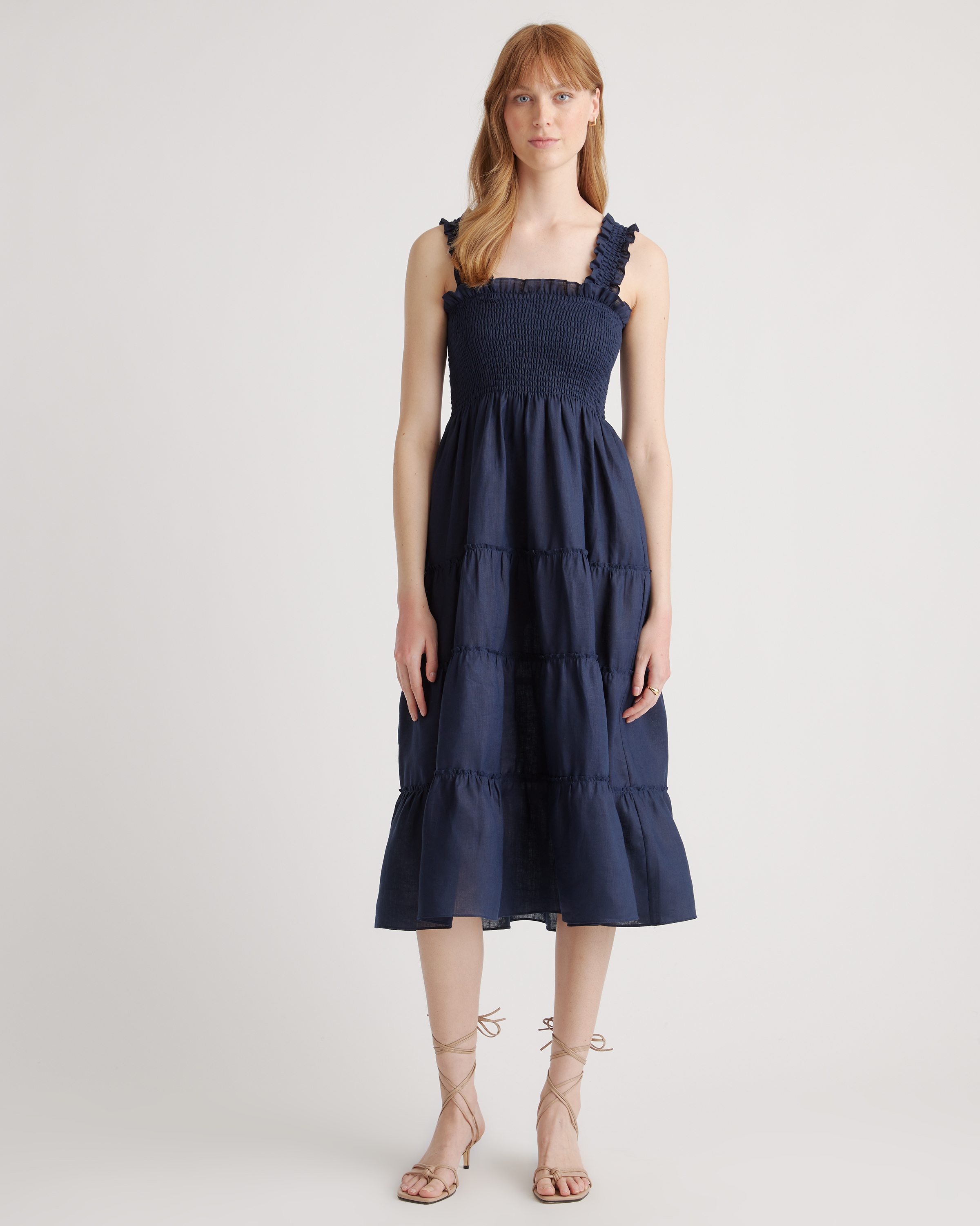 100% European Linen Smocked Mini Dress