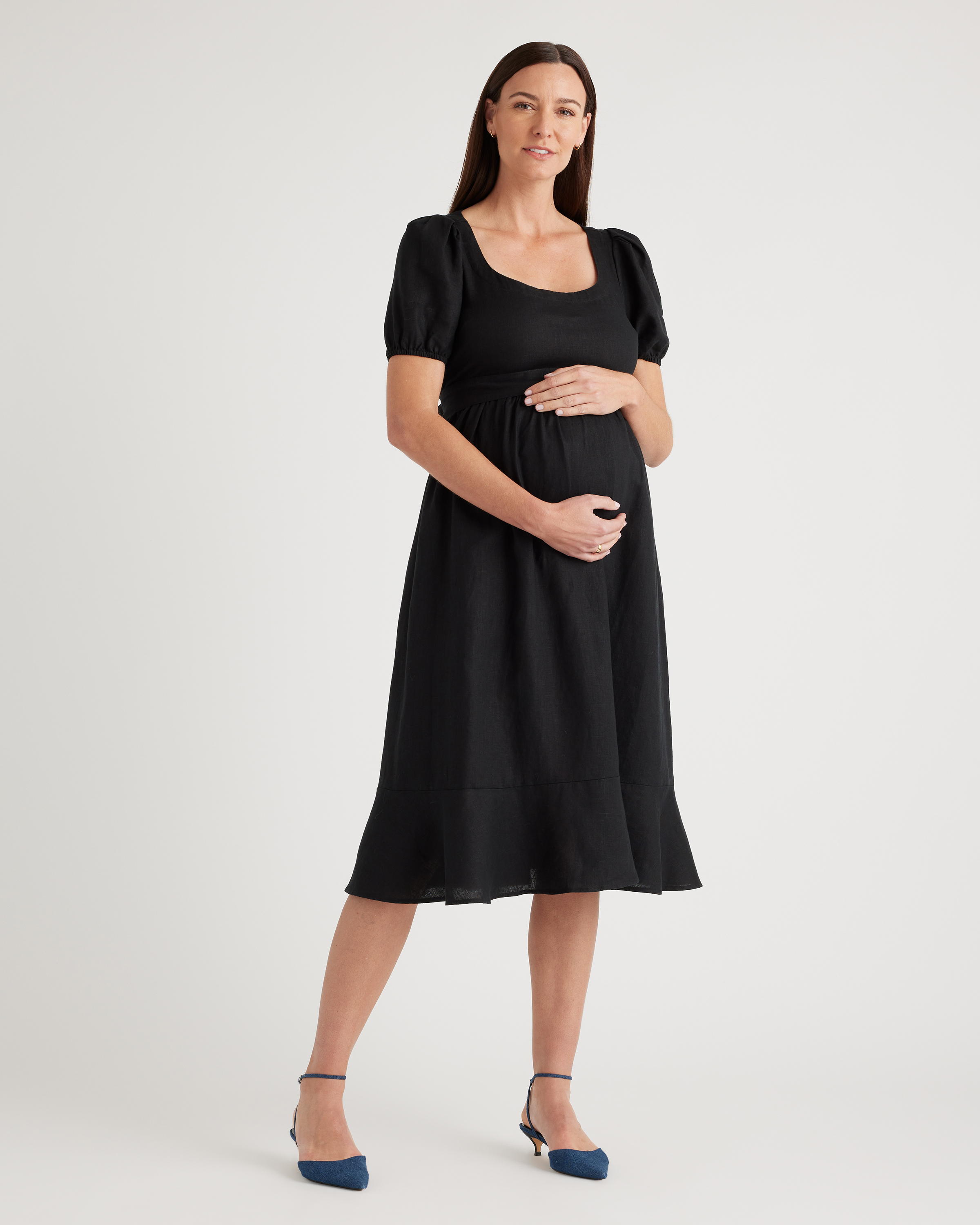 Shop Quince Women's 100% European Linen Maternity Midi Dress In Black