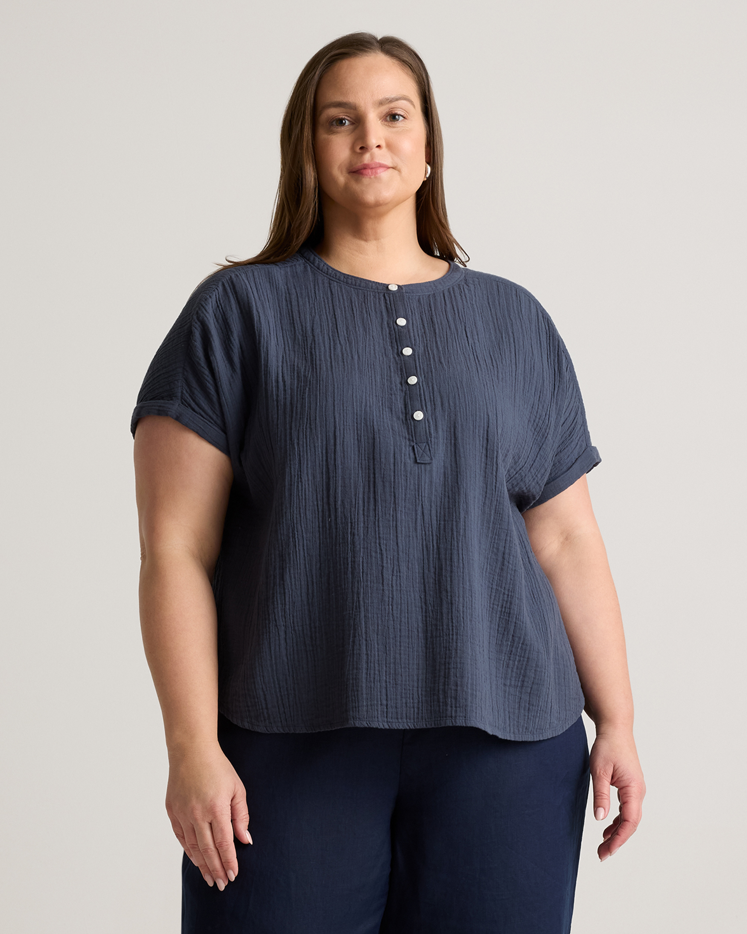 100% Organic Cotton Gauze Roll Sleeve Shirt