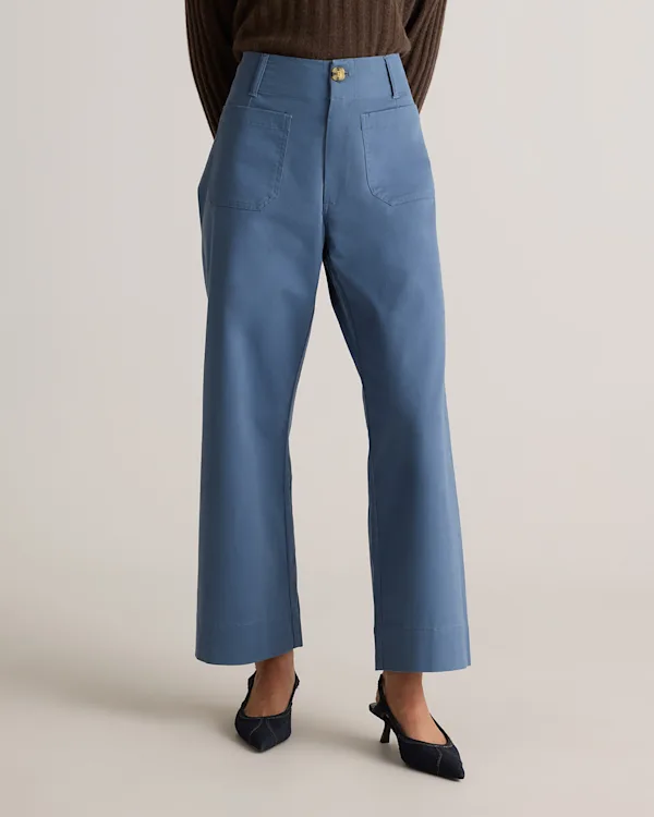 Organic Stretch Cotton Chino Cropped Wide Leg Pants
