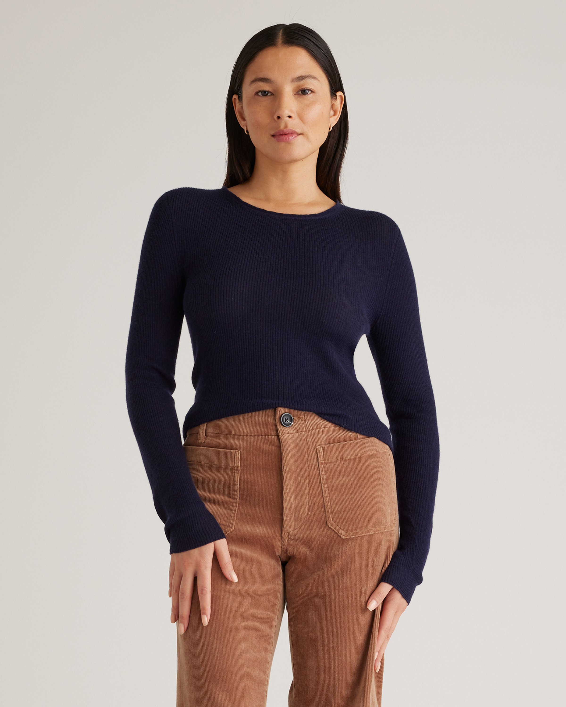 Shop Quince Women's Featherweight Cashmere Ribbed Crewneck Sweater In Deep Navy