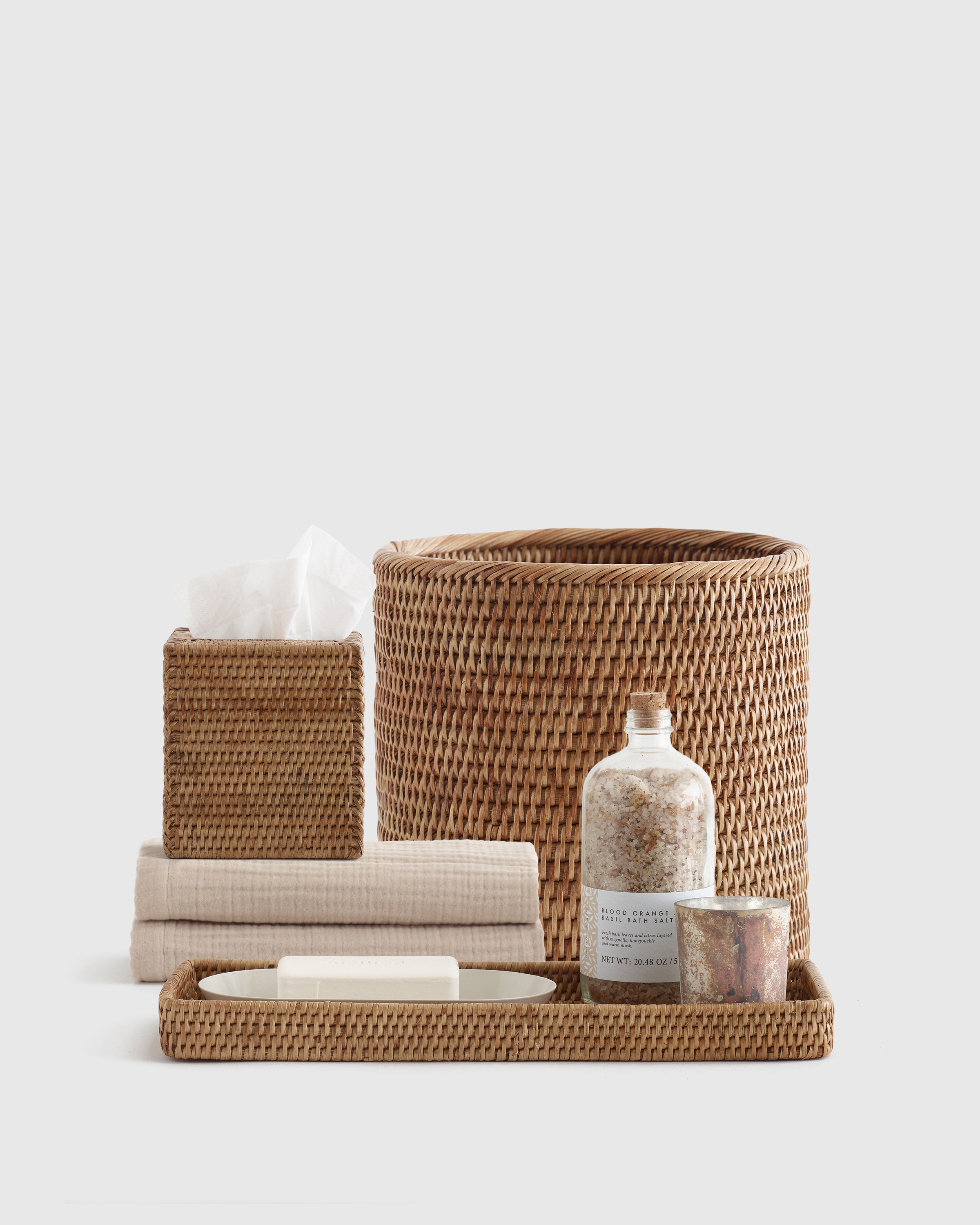 Rattan Bathroom Accessory Set in Honey