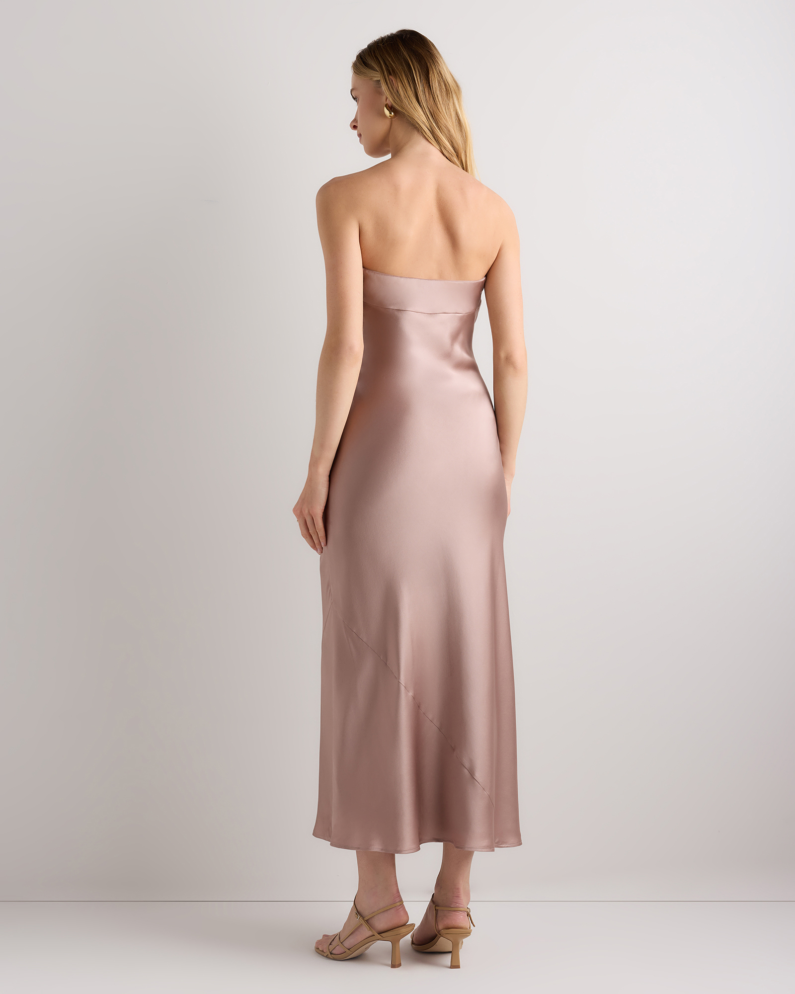 quince strapless silk dress 100% Washable Silk Strapless Midi Dress in Vintage Pink
