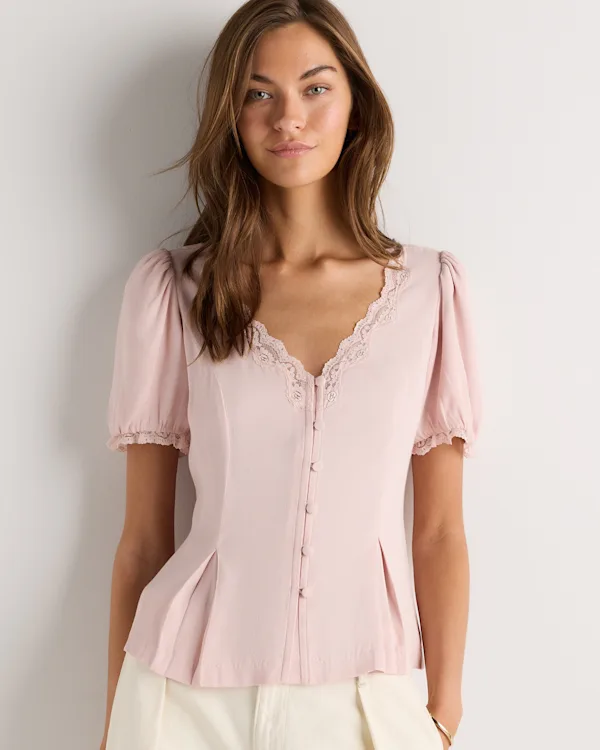 Lightweight Crepe Lace Puff Sleeve Blouse