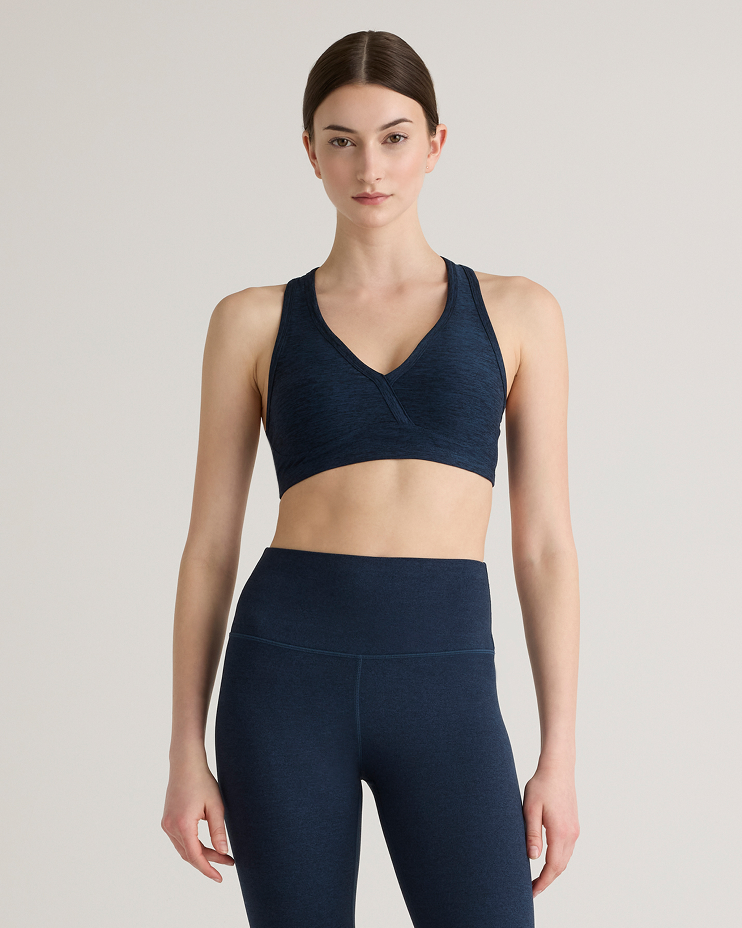 Quince Women's Ultra-soft V-neck Racerback Bra In Heather Navy