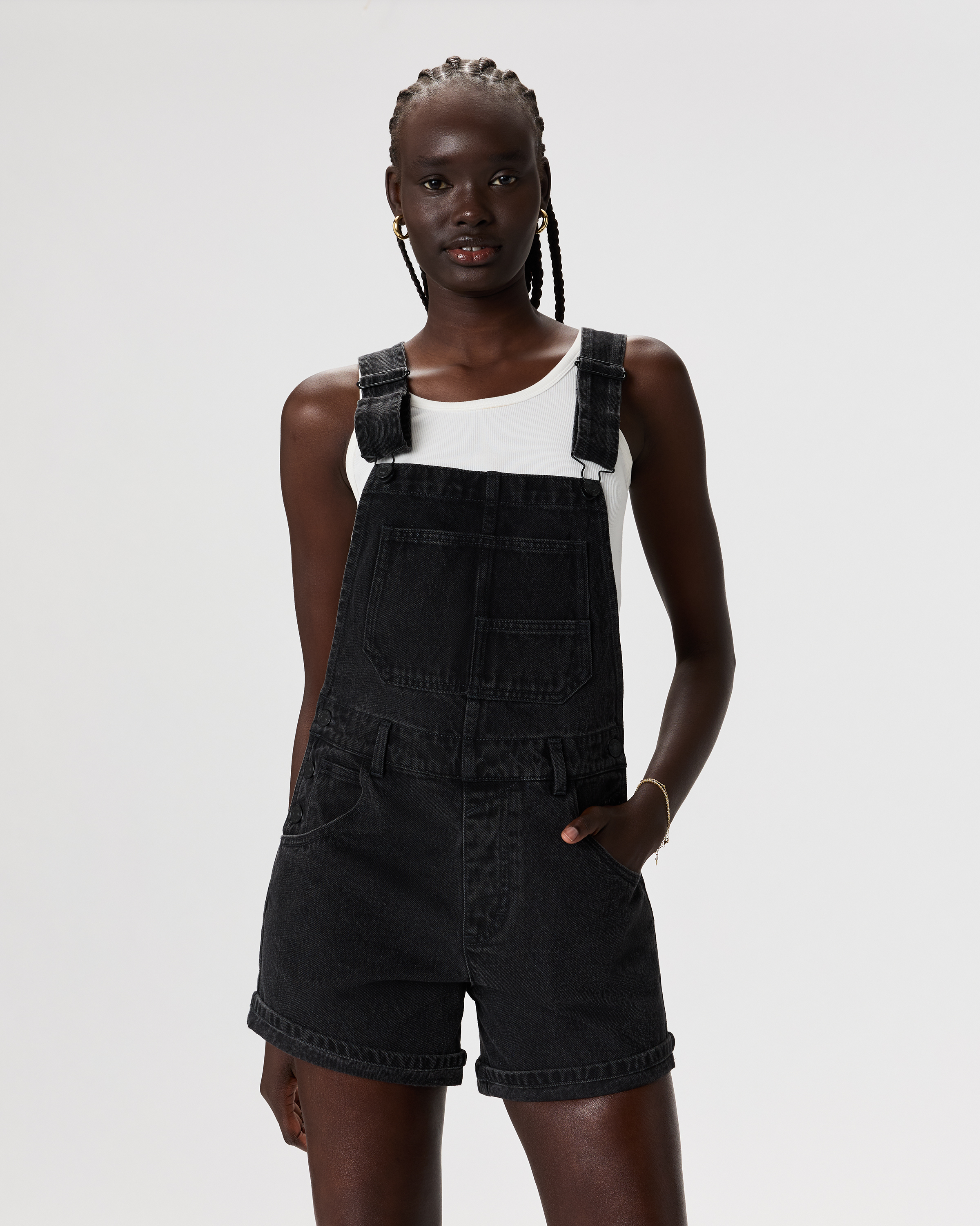 100% Organic Denim Shortalls in Icey Blue