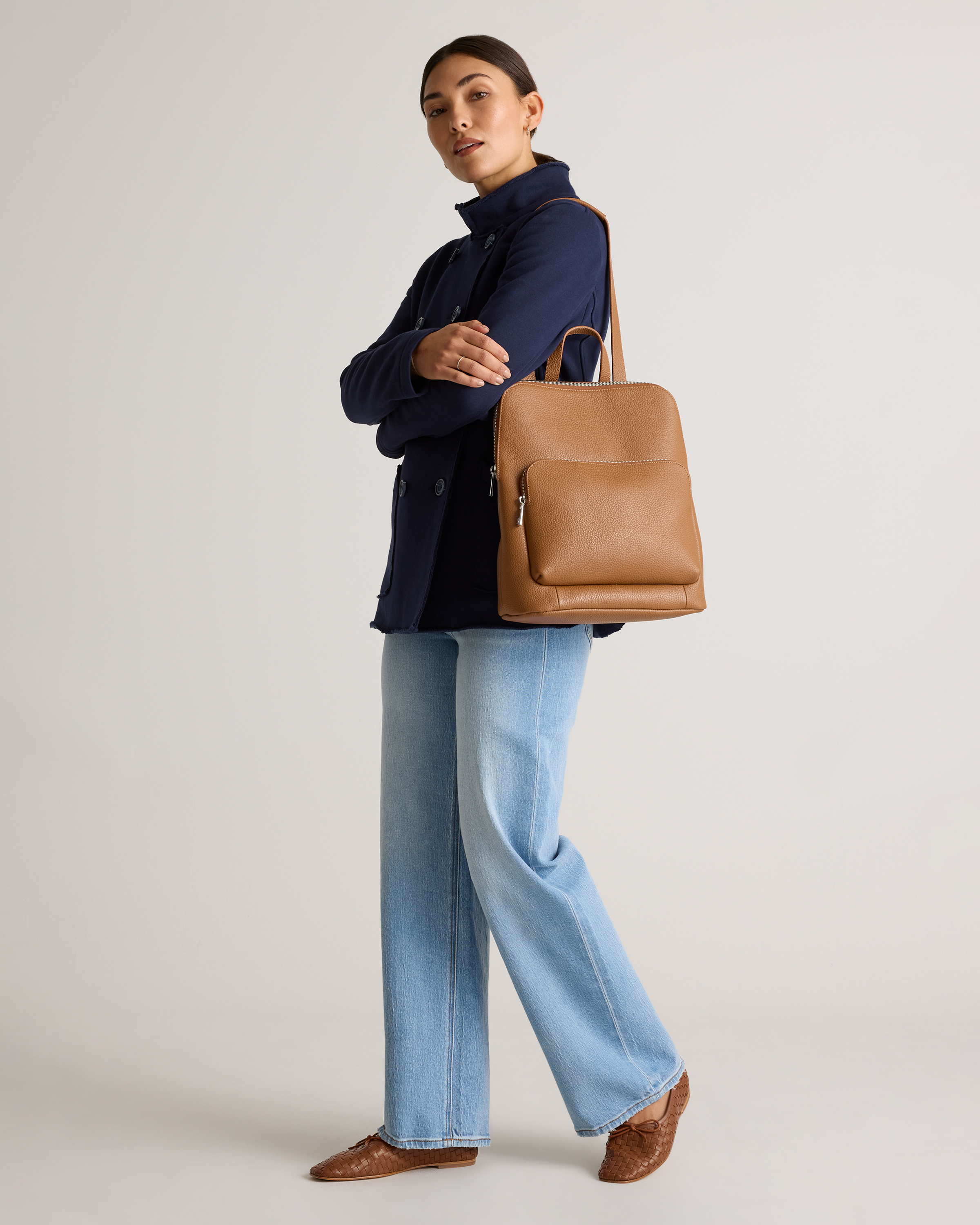 Italian Leather Convertible Backpack in Cognac display picture 2