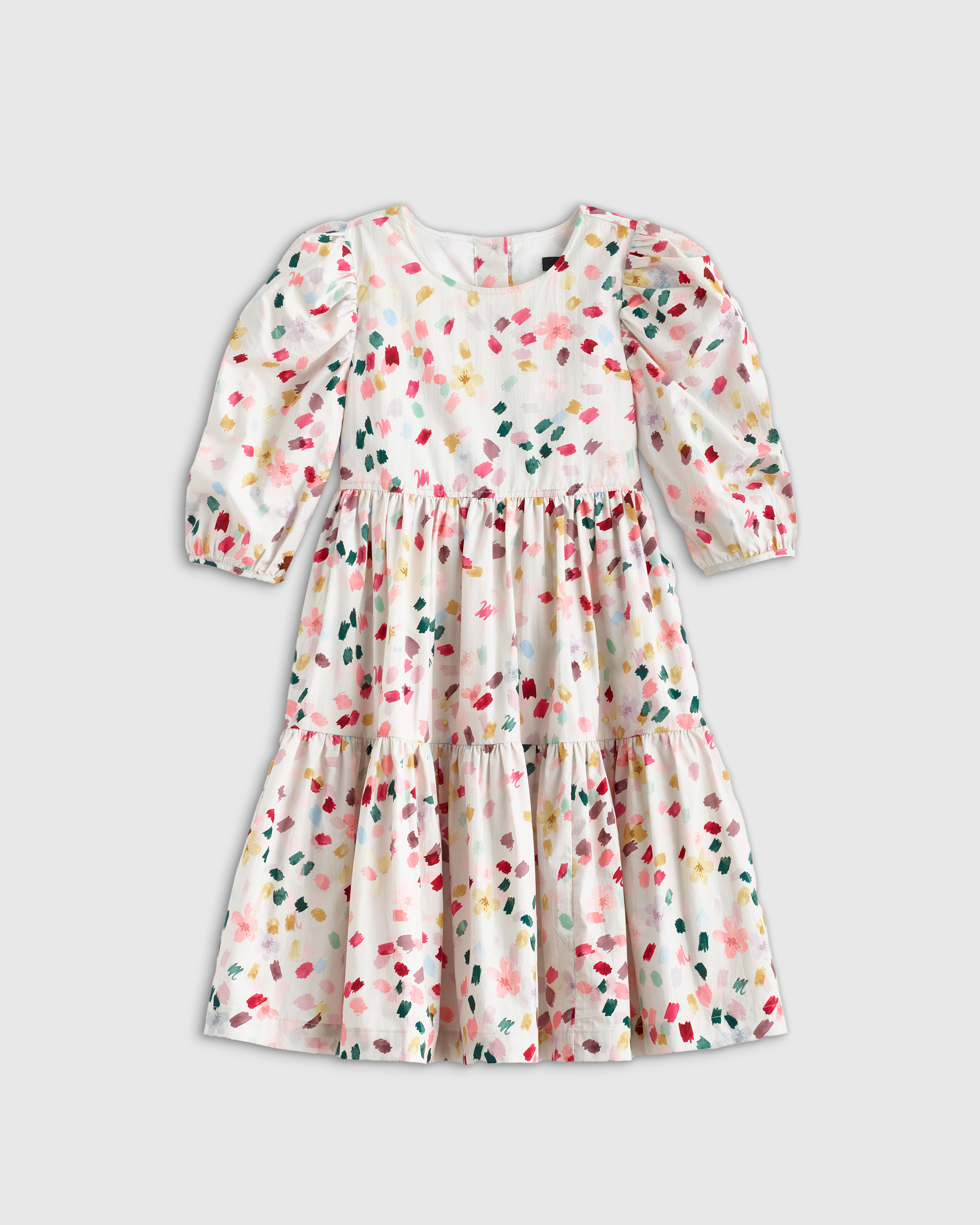 Girl's 100% Cotton Poplin Puff Sleeve Dress