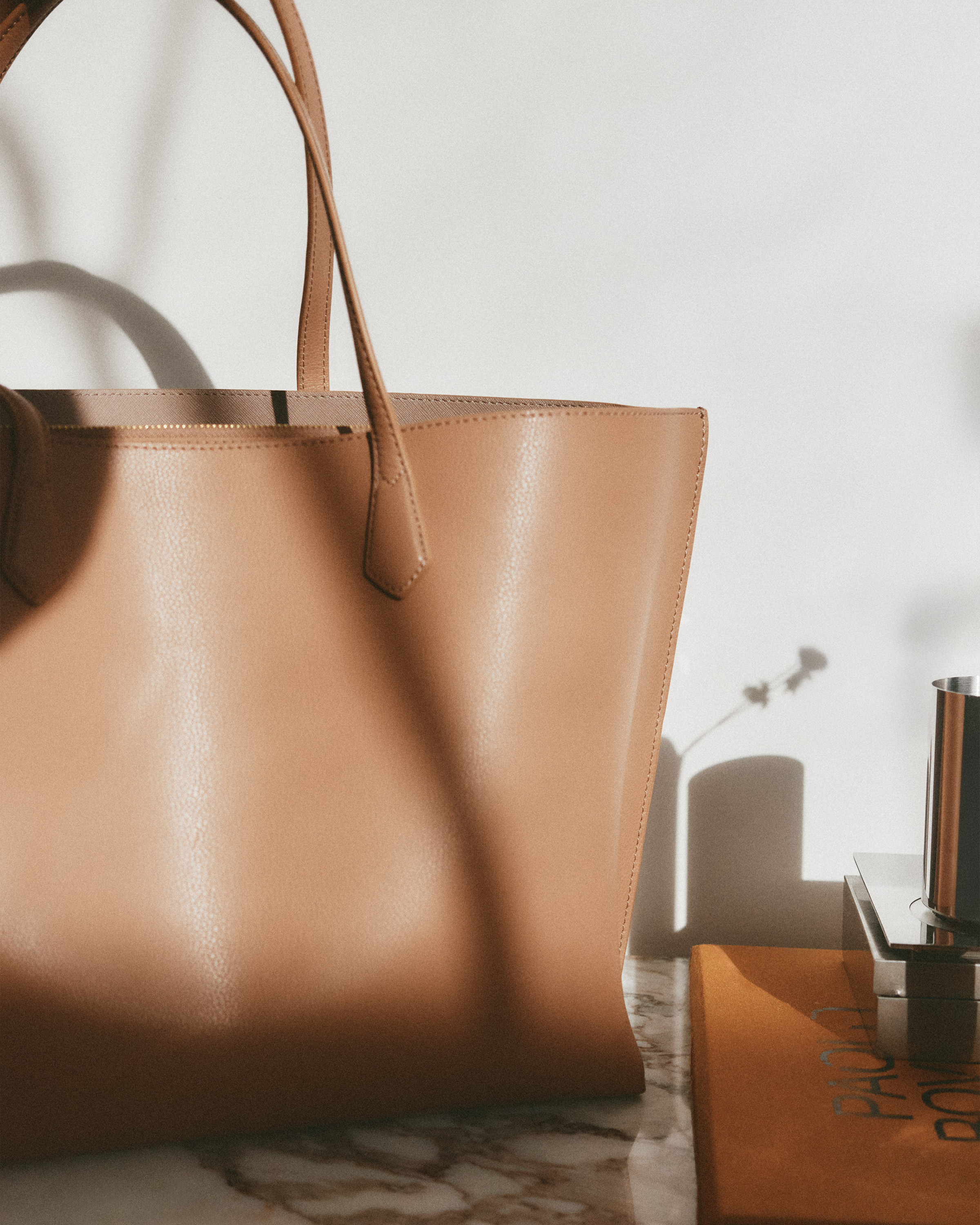 Italian Leather Triple Compartment Shopper Tote - thumbnail 2