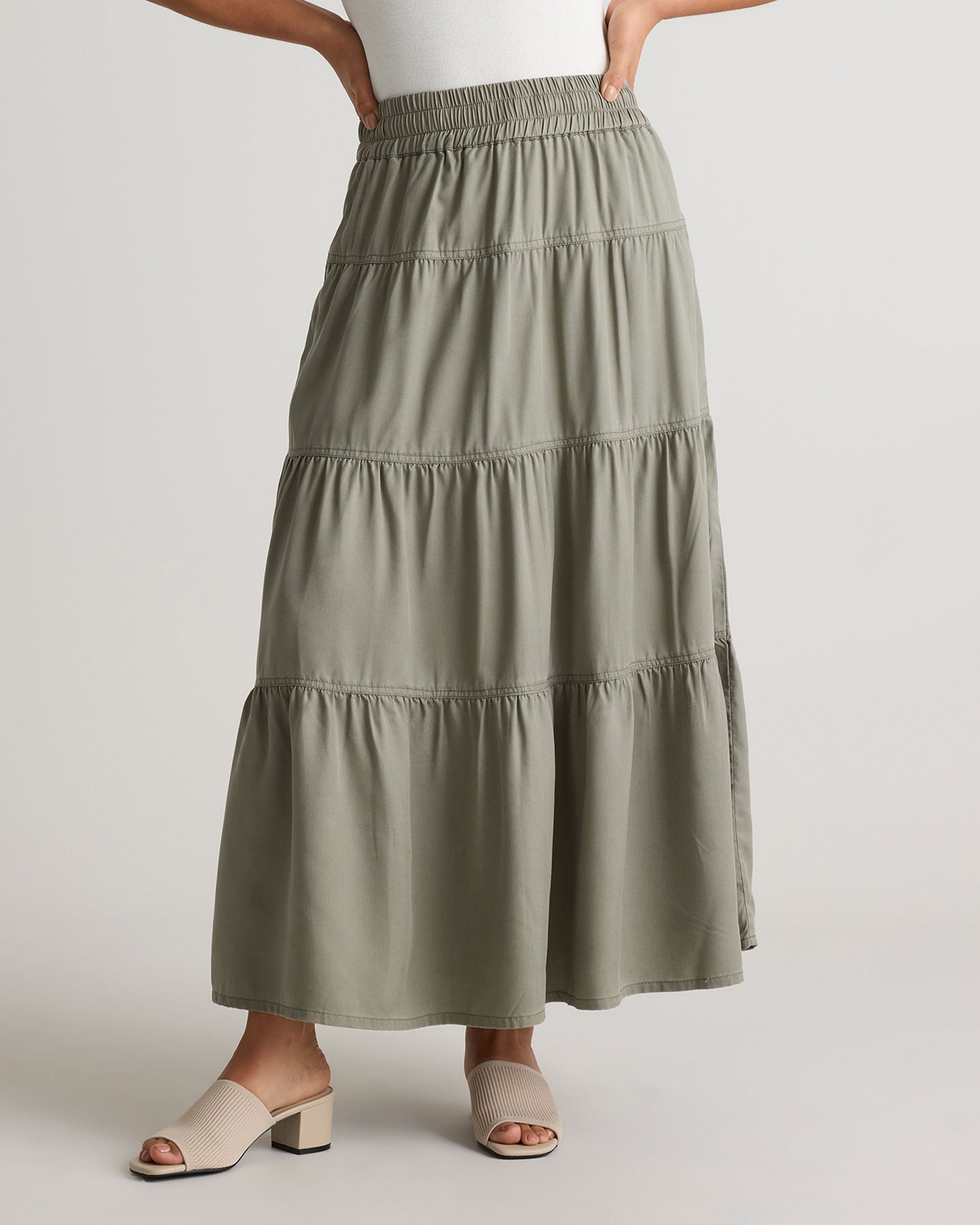Vintage Wash Tencel Tiered Maxi Skirt