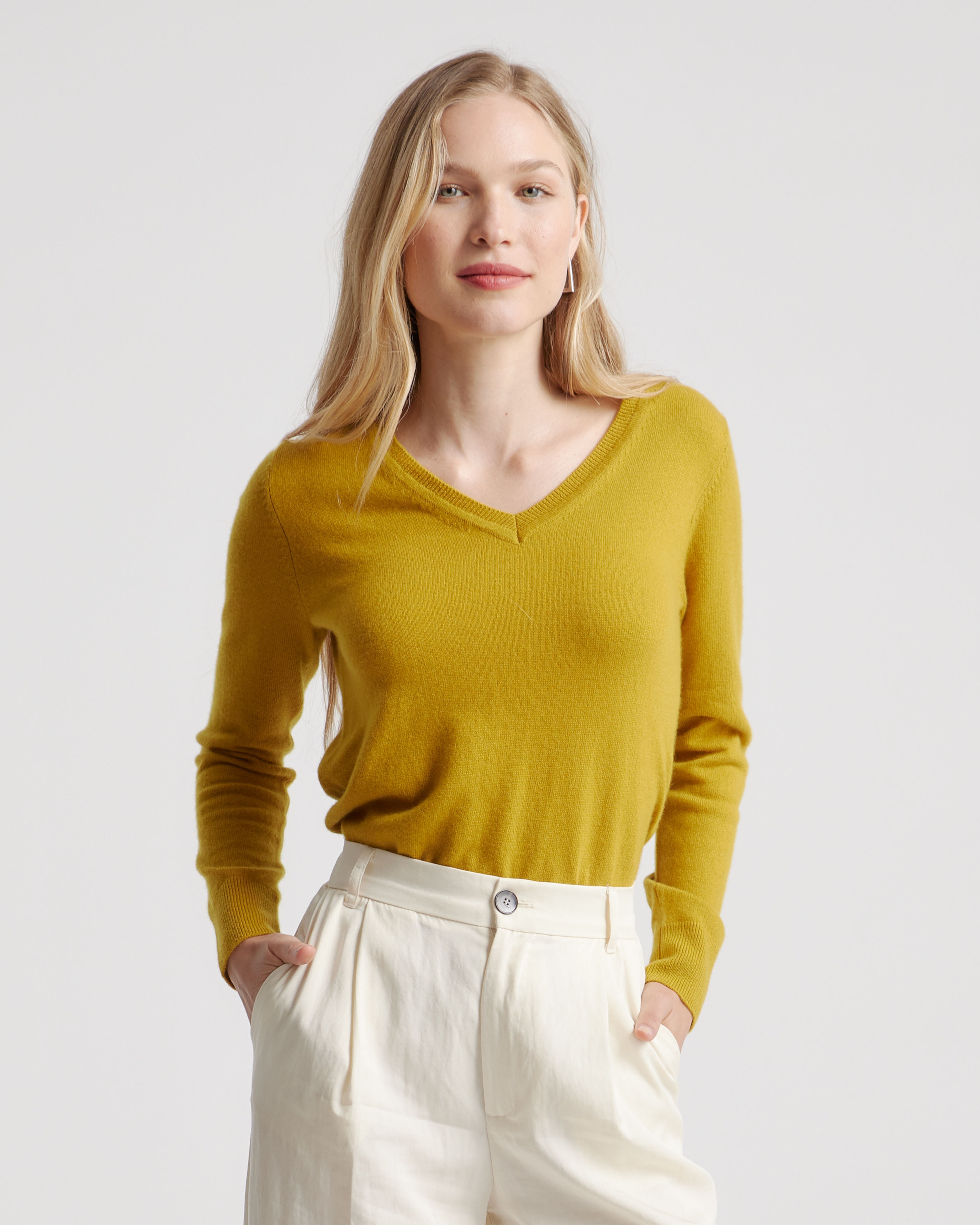 Quince Women's Mongolian Cashmere V-neck Sweater In Yellow